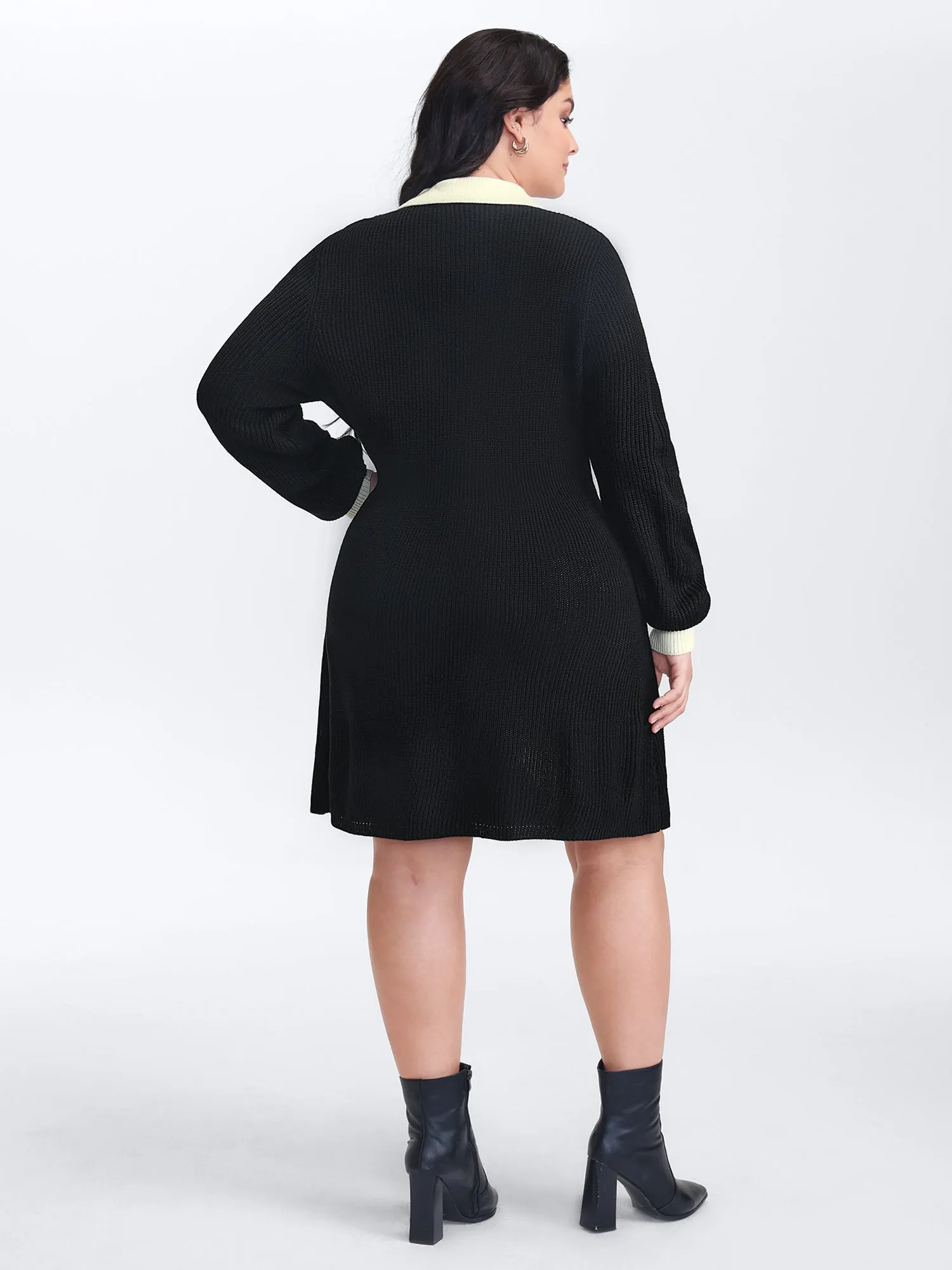 Polo Collar Textured Waist Defining Knit Dress sold by Bloomchic product image thumbnail 4