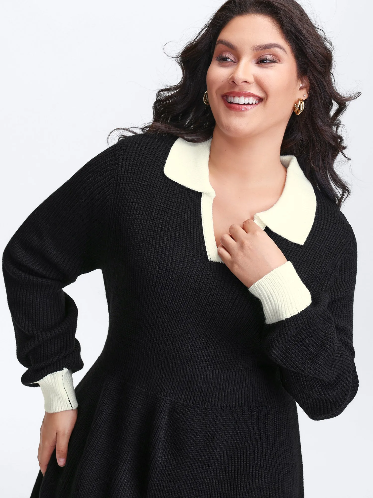 Polo Collar Textured Waist Defining Knit Dress sold by Bloomchic product image thumbnail 2