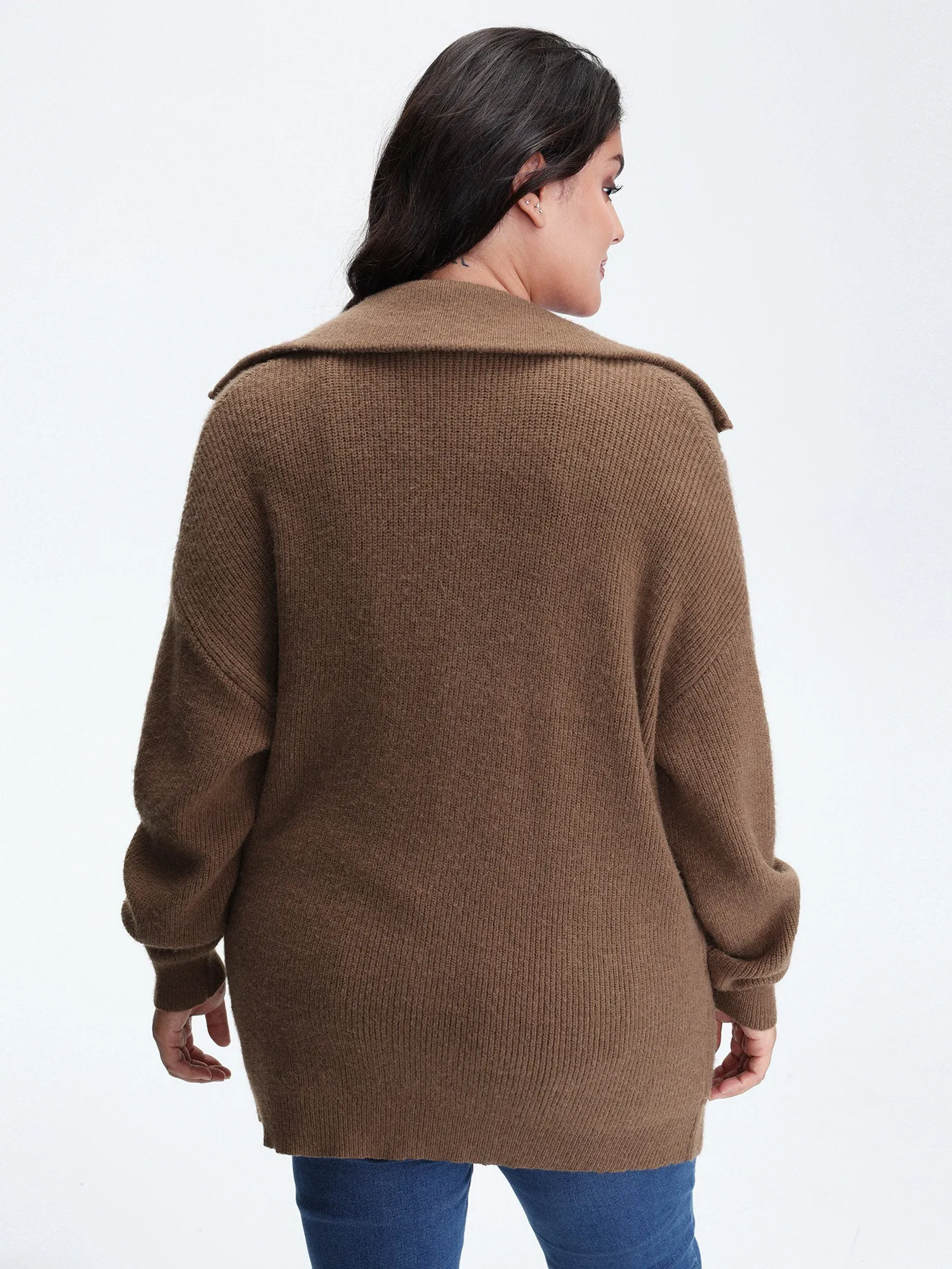 Textured Slant Pockets Zipper-Front Knit Cardigan sold by Bloomchic product image thumbnail 4