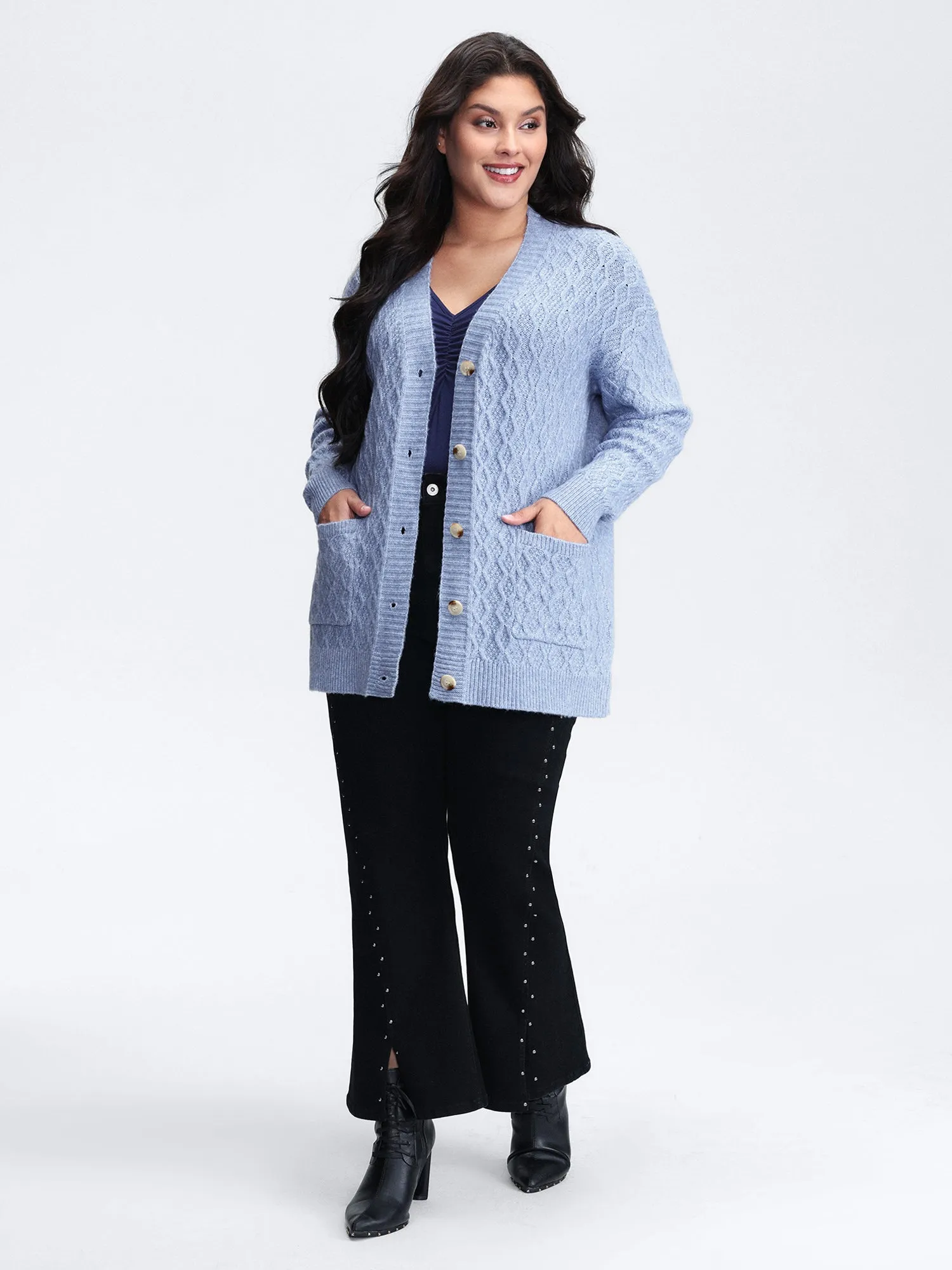 Cable Knit Textured Pockets Cardigan sold by Bloomchic product image thumbnail 3