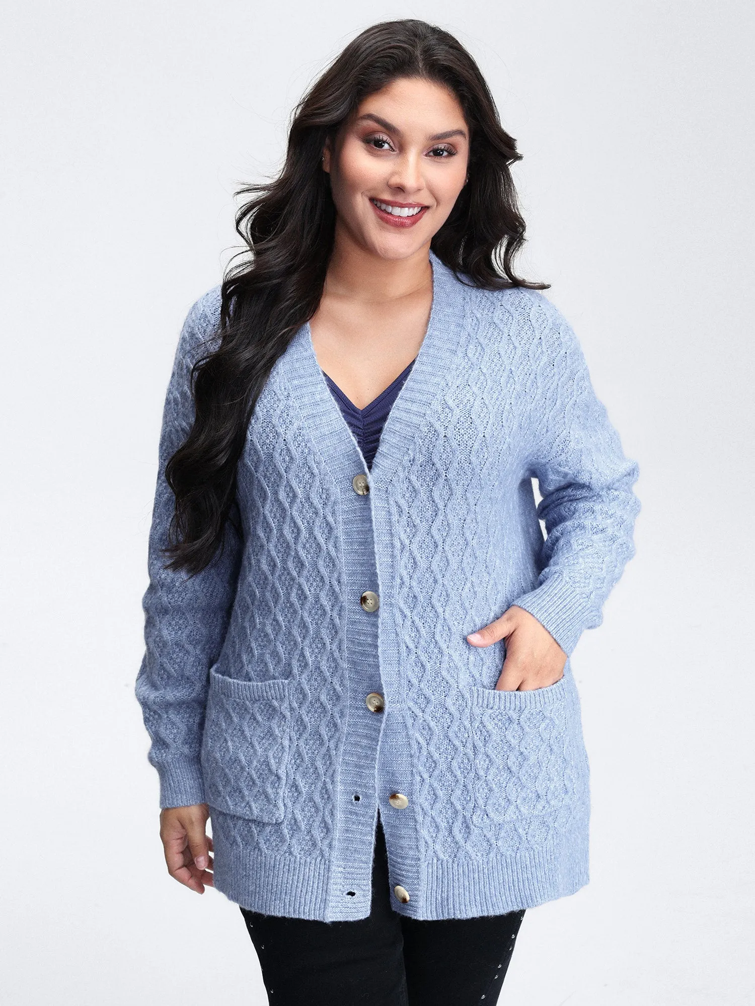 Cable Knit Textured Pockets Cardigan sold by Bloomchic product image thumbnail 2