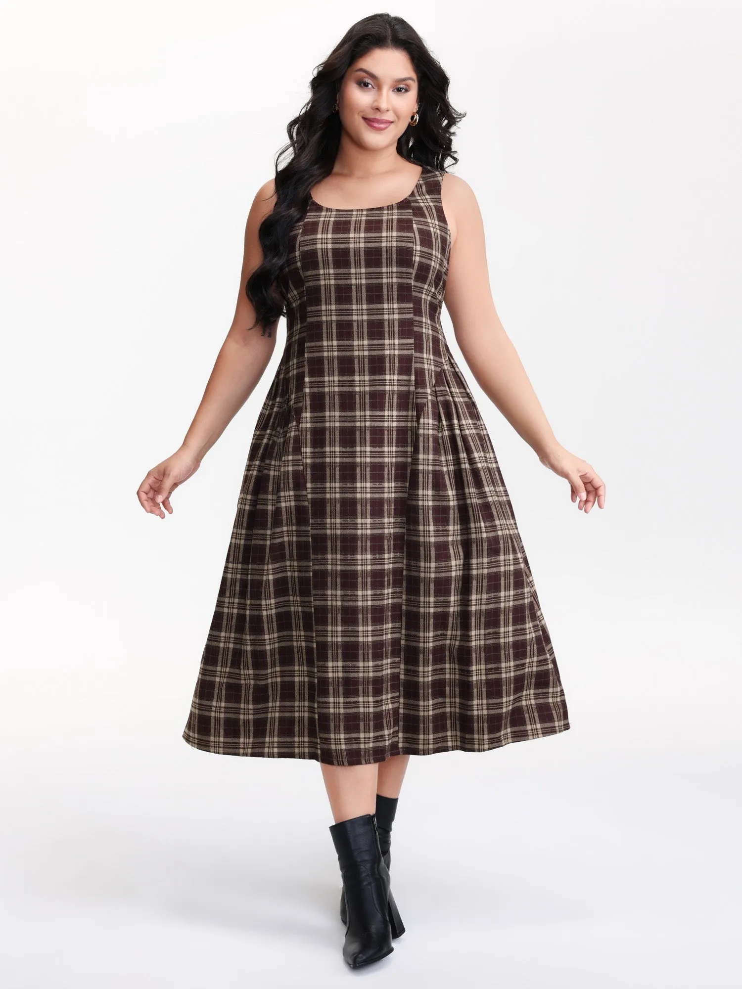 Retro Plaid Drop Waist Tie Midi Dress sold by Bloomchic product image thumbnail 2