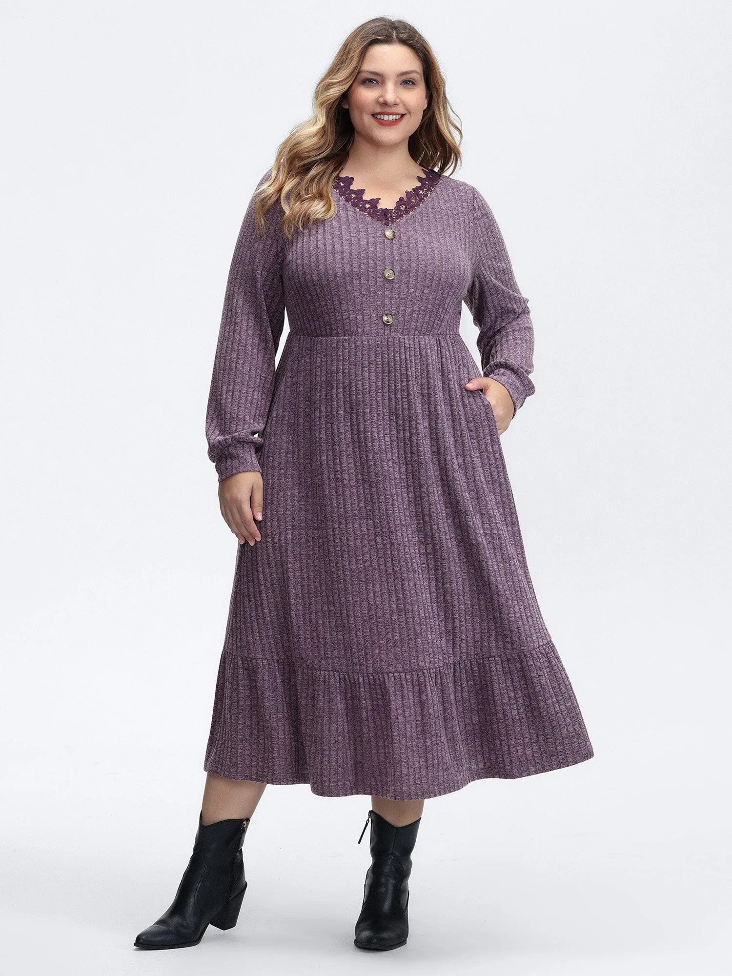 Stretchy Textured Lace Trim Midi Dress sold by Bloomchic product image thumbnail 3