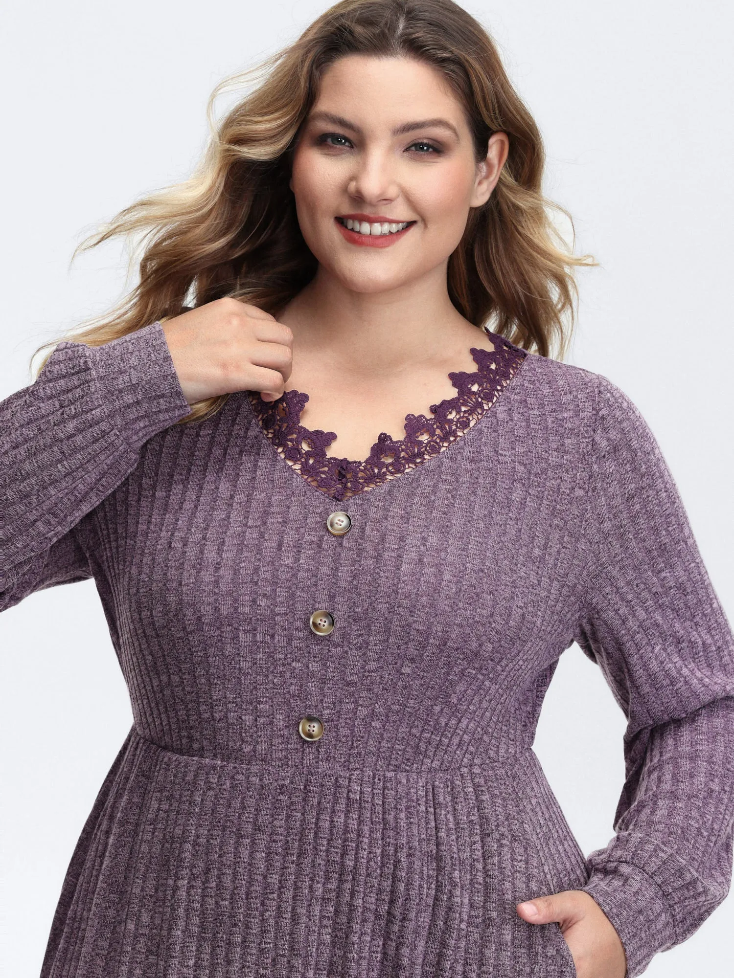 Stretchy Textured Lace Trim Midi Dress sold by Bloomchic product image thumbnail 2