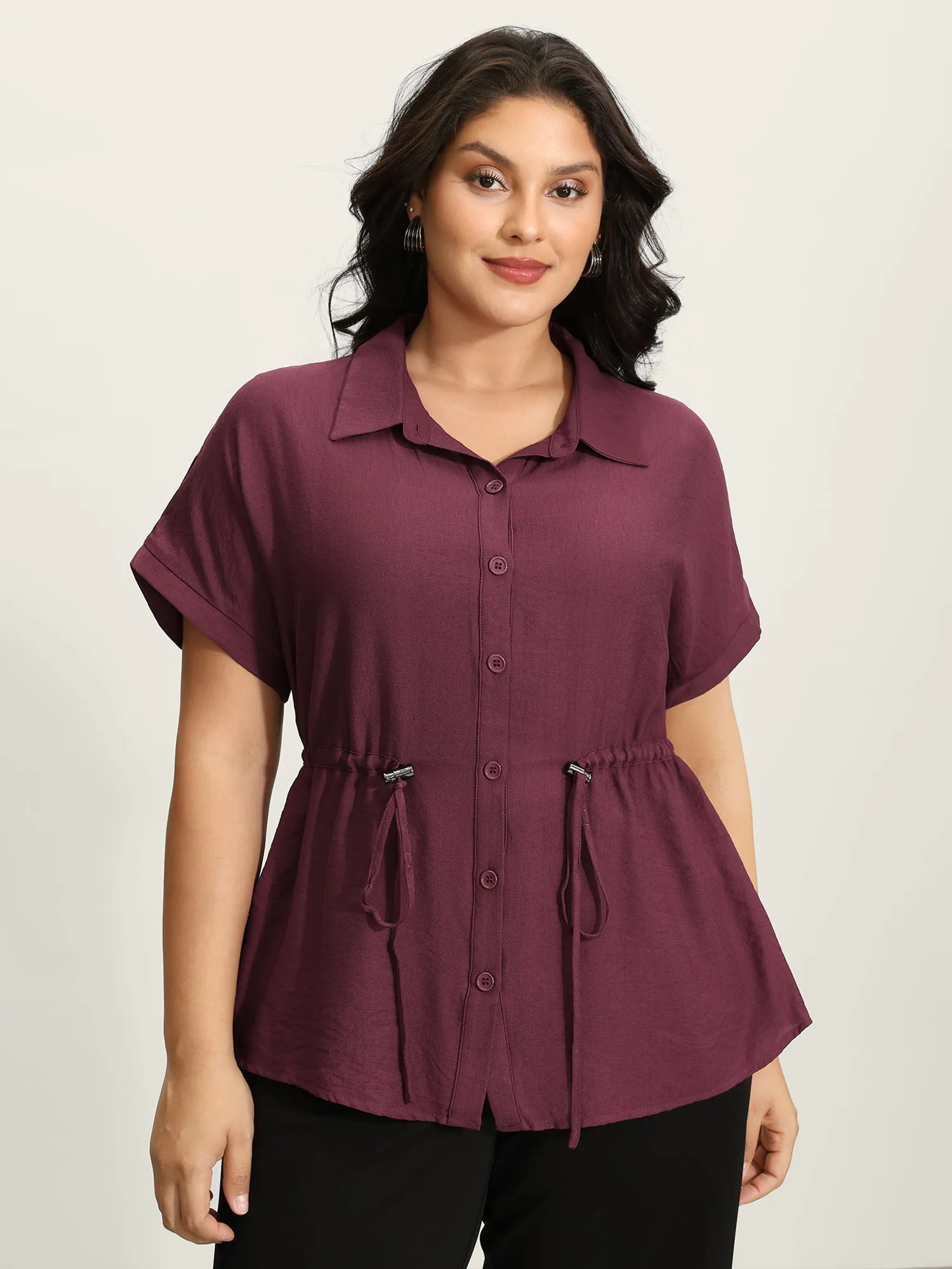 Adjustable Drawstring Button-Down Shirt sold by Bloomchic