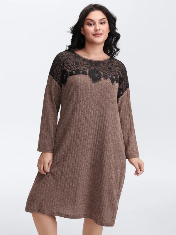 Heather Lace Ribbed Pockets Midi Dress sold by Bloomchic