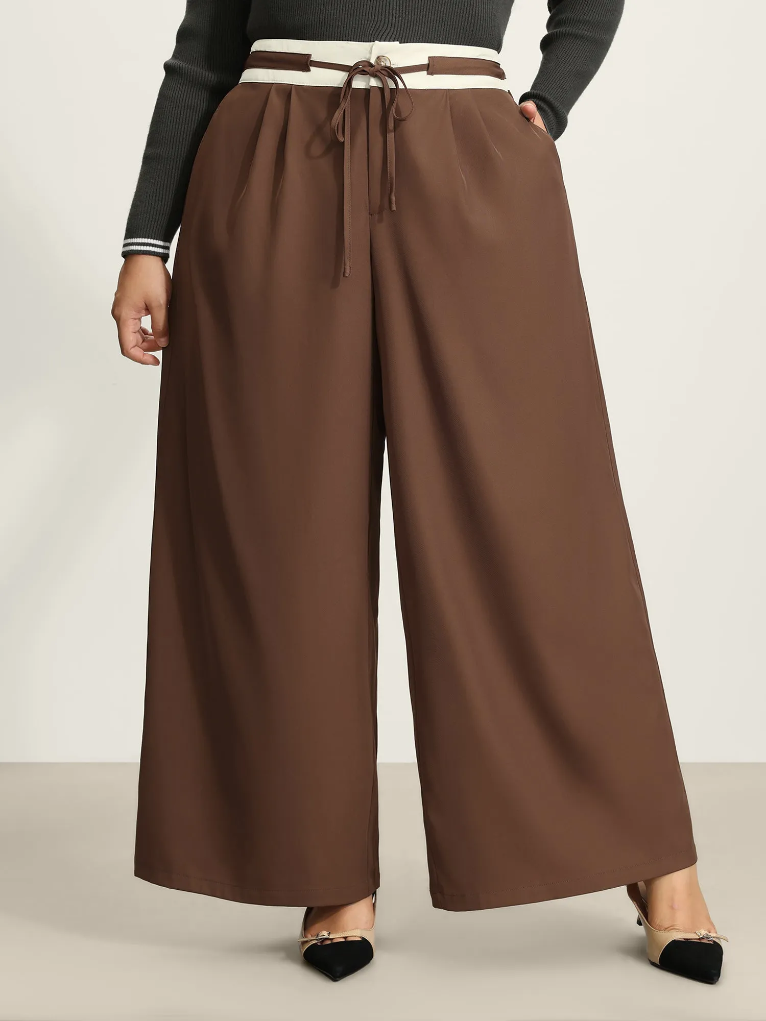Color Contrast Drawstring Wide-Leg Pants sold by Bloomchic