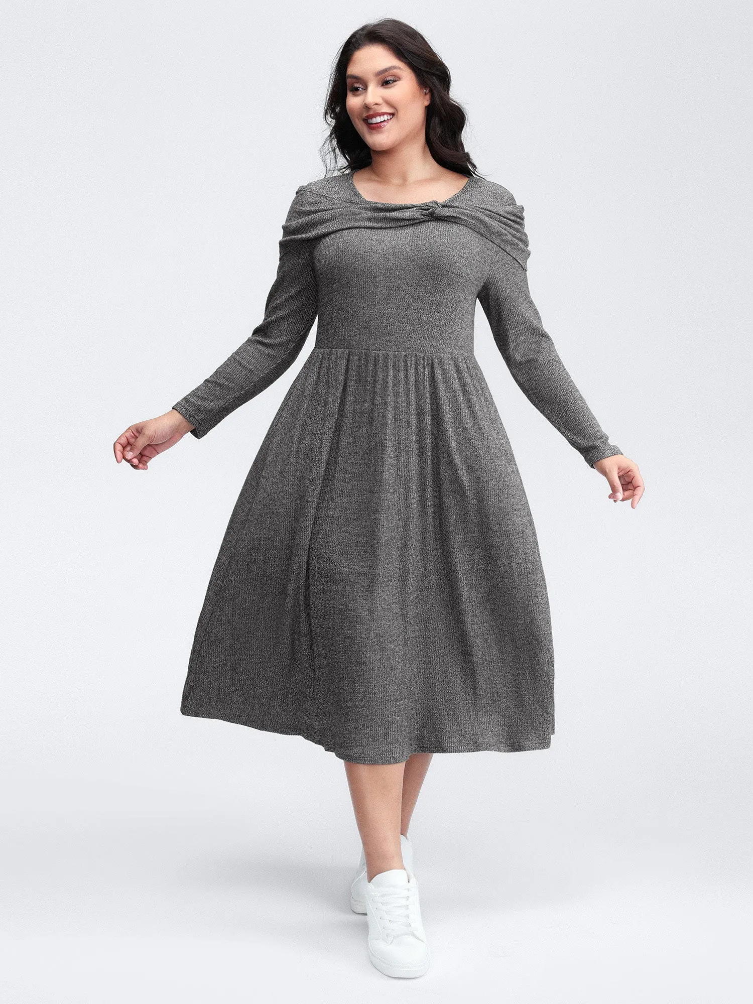 Supersoft Bowknot Stretchy Waist Midi Dress sold by Bloomchic product image thumbnail 3