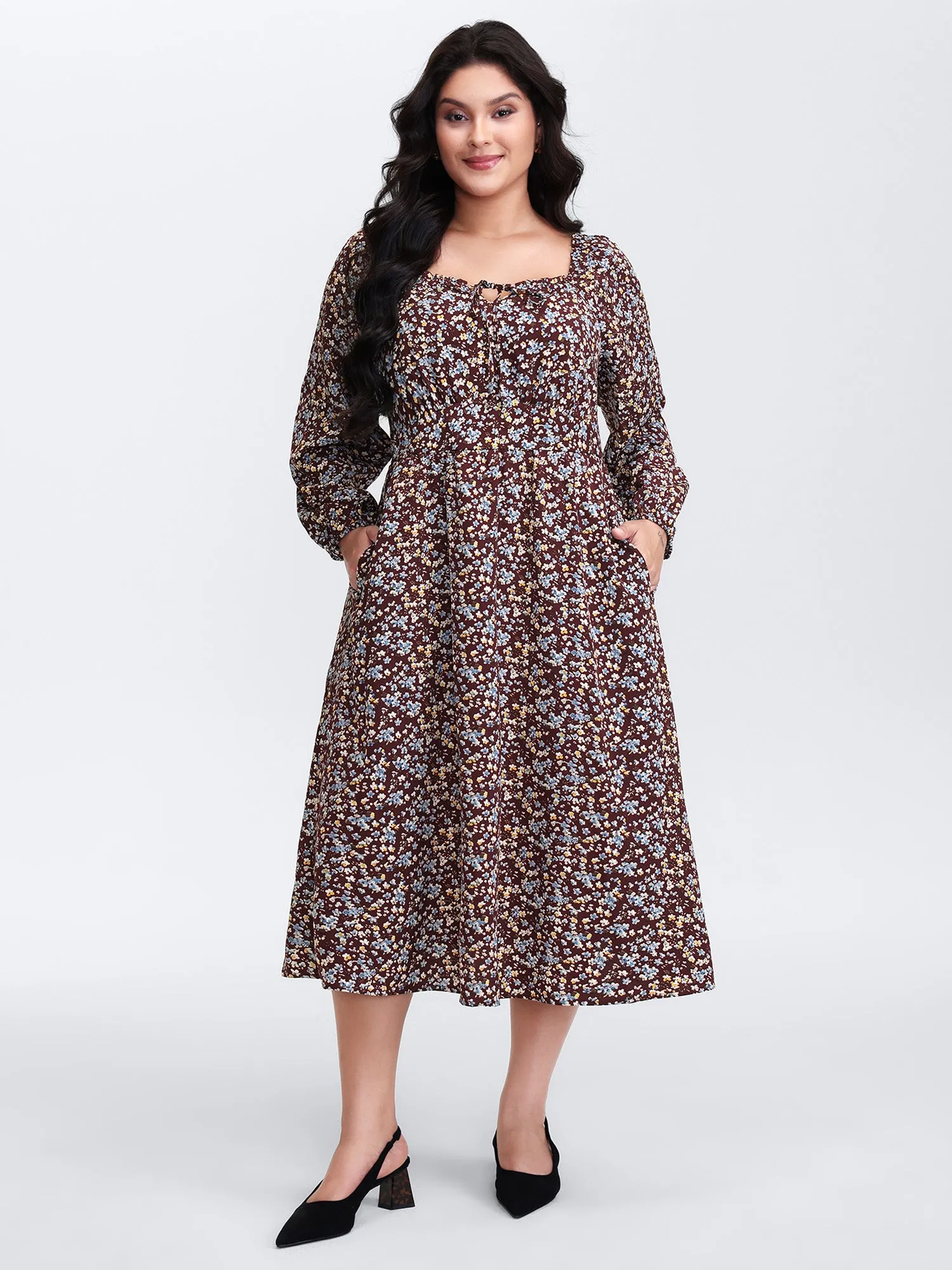 Floral Print Pockets Neckline Tie Maxi Dress sold by Bloomchic product image thumbnail 3