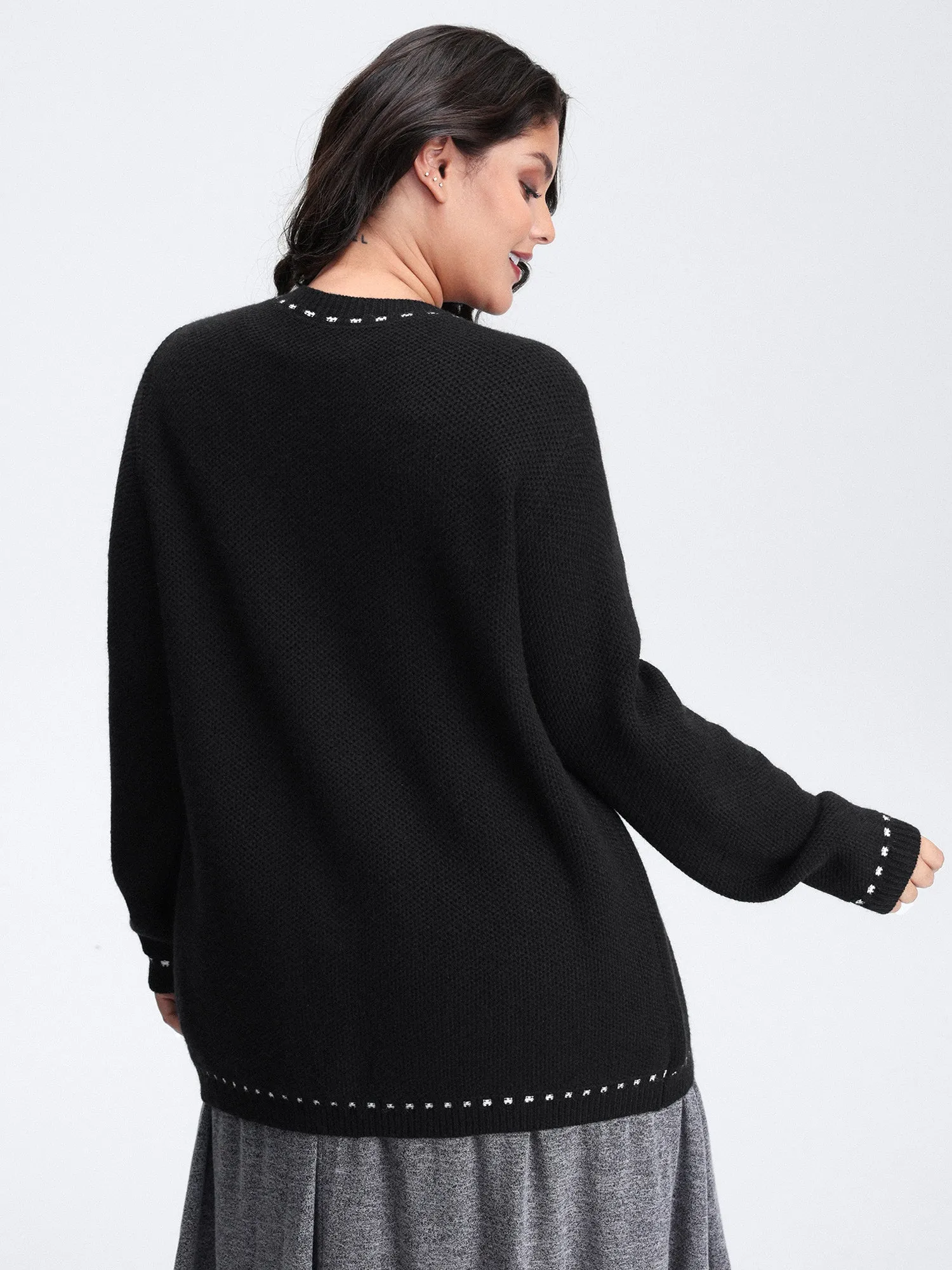 Arc Hem Textured Color Contrast Knit Cardigan sold by Bloomchic product image thumbnail 4