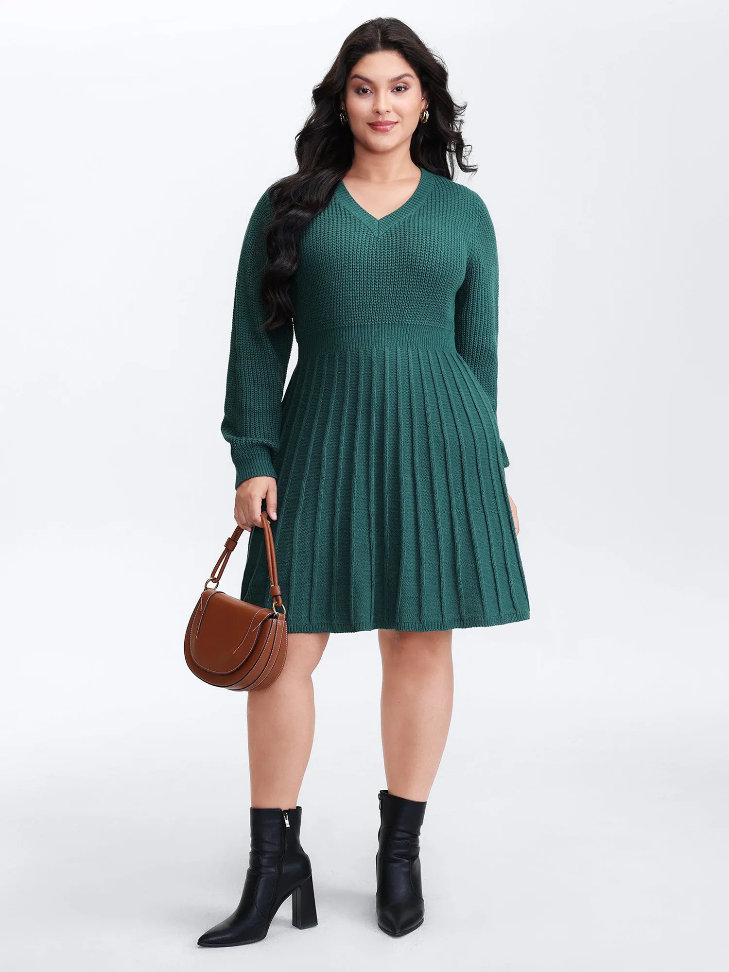 Pleated Skirt Tissue Texture Knit Knee-Length Dress sold by Bloomchic product image thumbnail 3