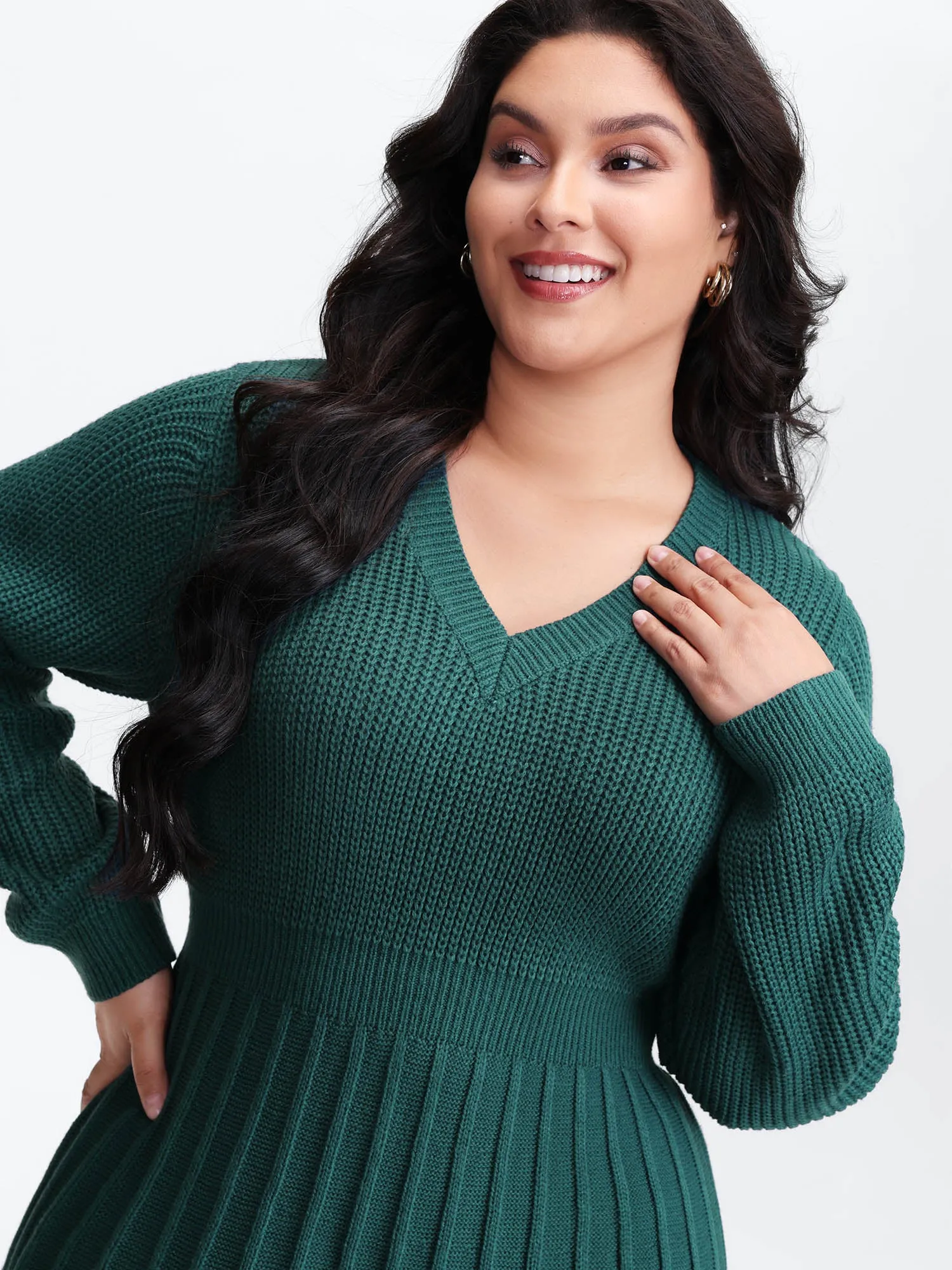 Pleated Skirt Tissue Texture Knit Knee-Length Dress sold by Bloomchic product image thumbnail 2