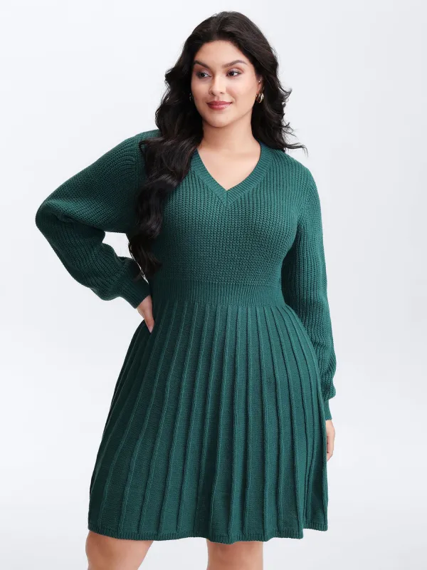 Pleated Skirt Tissue Texture Knit Knee-Length Dress sold by Bloomchic