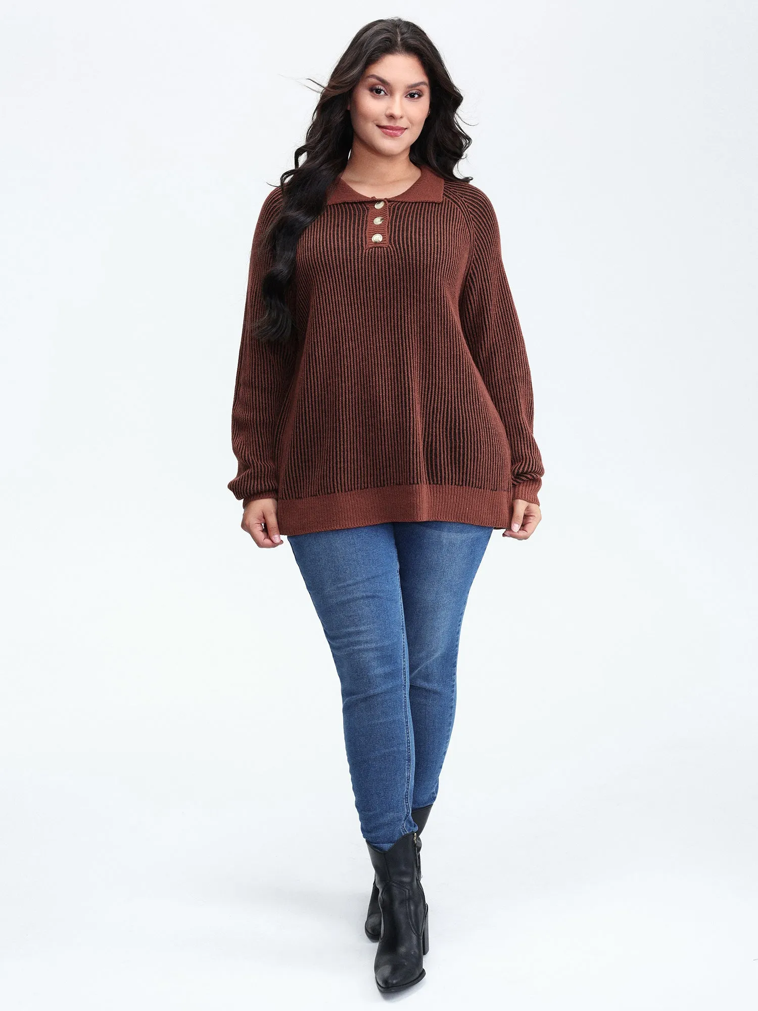 Polo Collar Color Contrast Textured Pullover sold by Bloomchic product image thumbnail 3