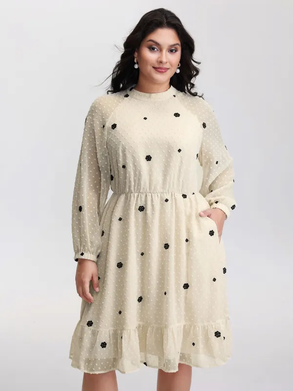 Sheer Textured Ruffled Hem Midi Dress sold by Bloomchic