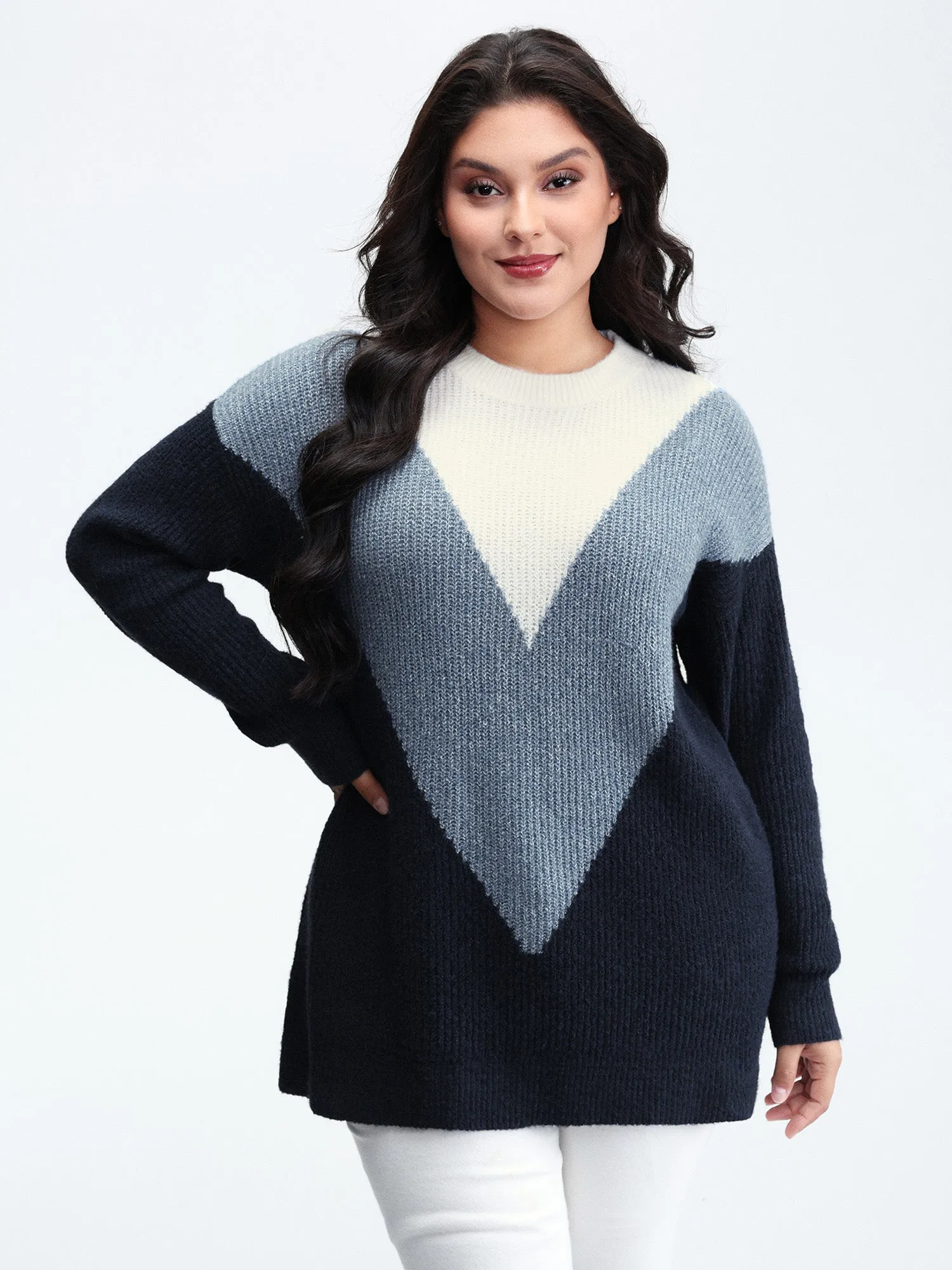 Colorblock Textured Mock Neck Pullover sold by Bloomchic