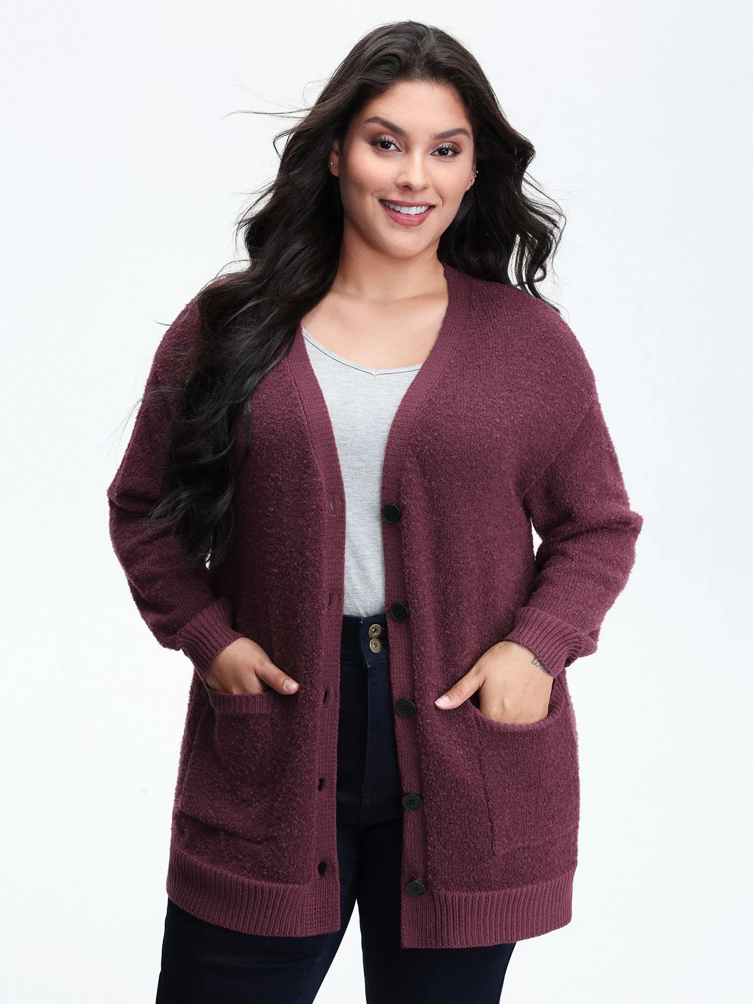 Textured Button Pockets Knit Cardigan sold by Bloomchic
