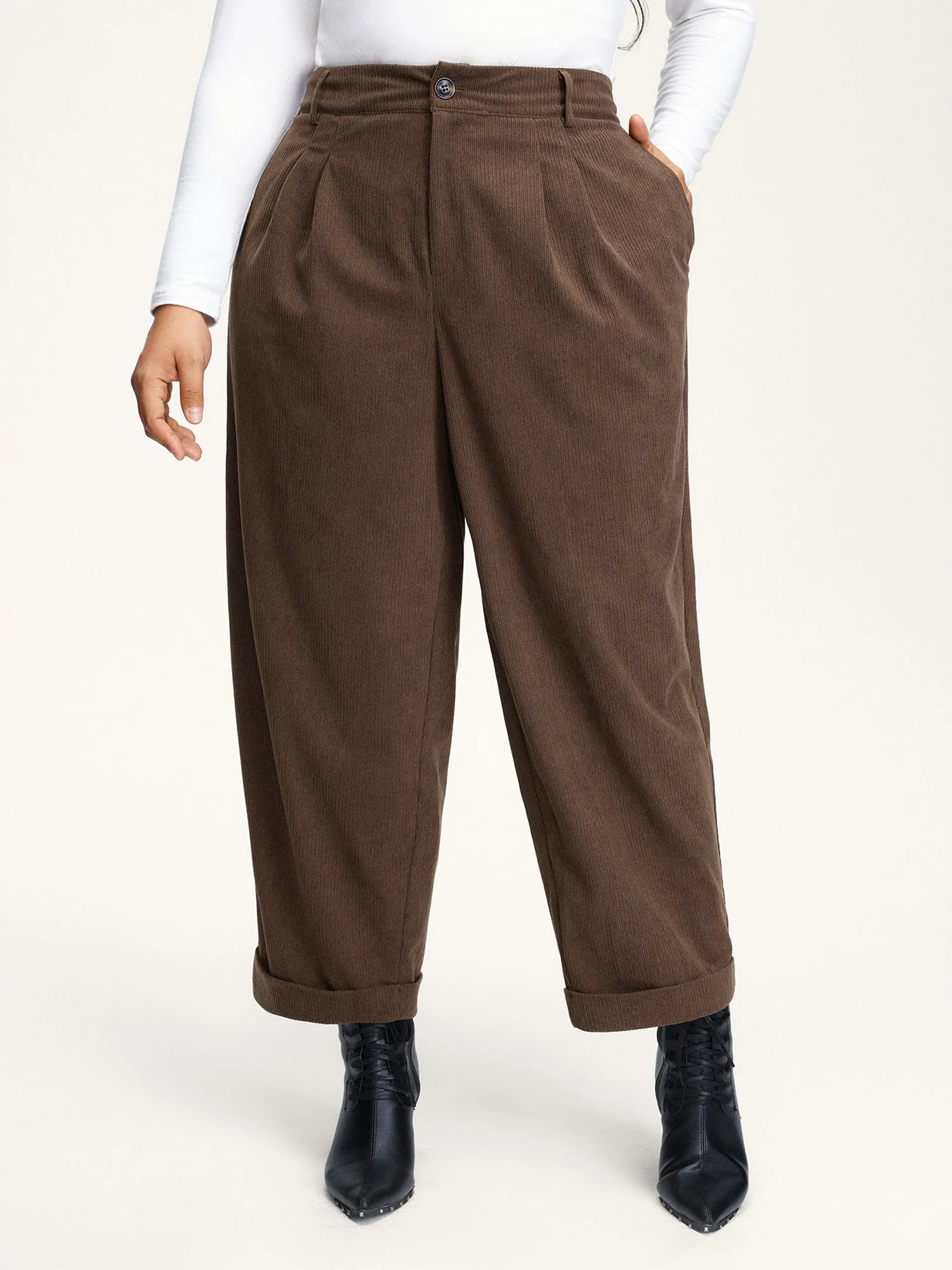 Textured Rolled Cuffs Straight Leg Pants sold by Bloomchic product image thumbnail 2