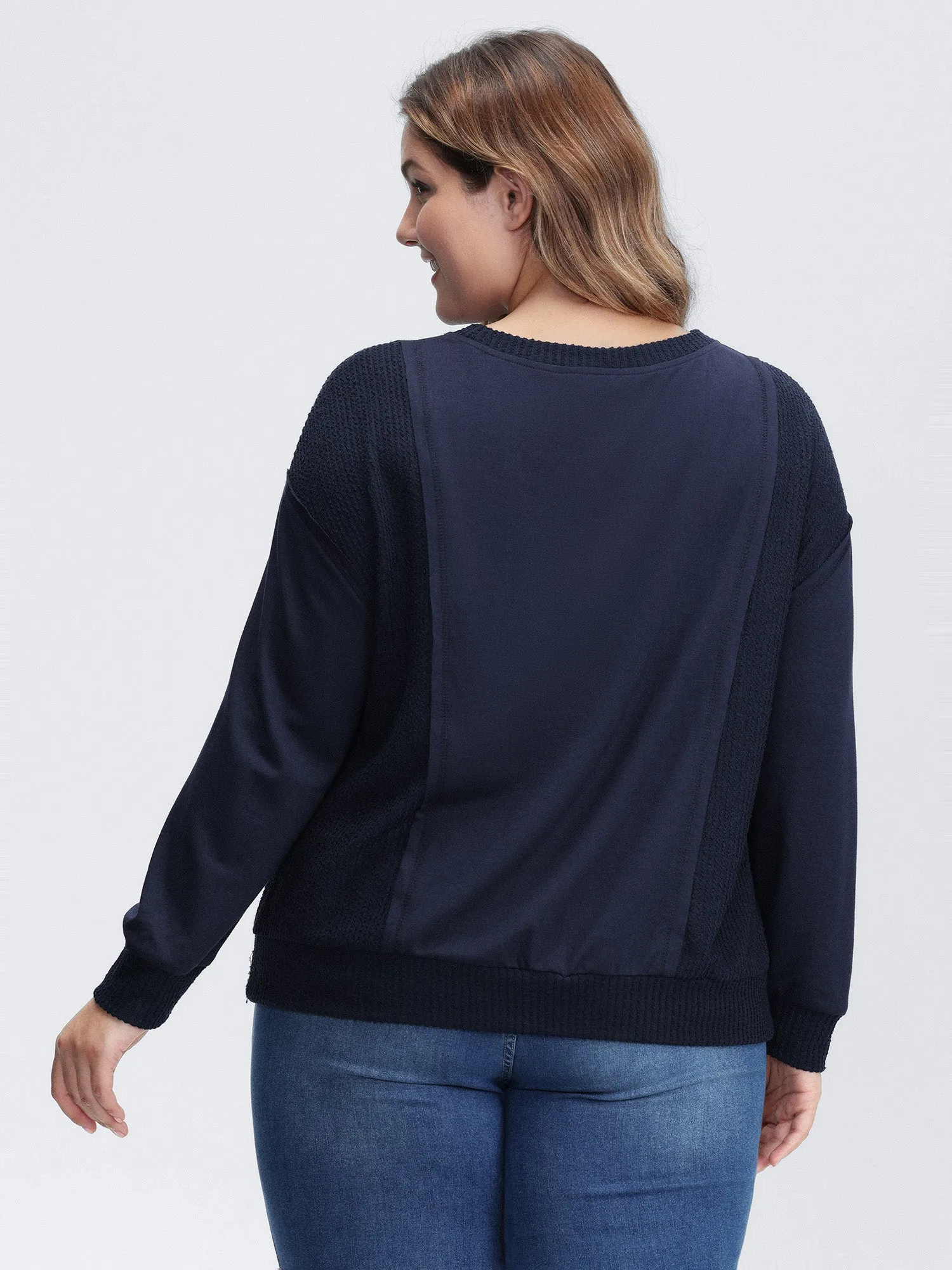 Crew Neck Textured Patchwork Sweatshirt sold by Bloomchic product image thumbnail 4