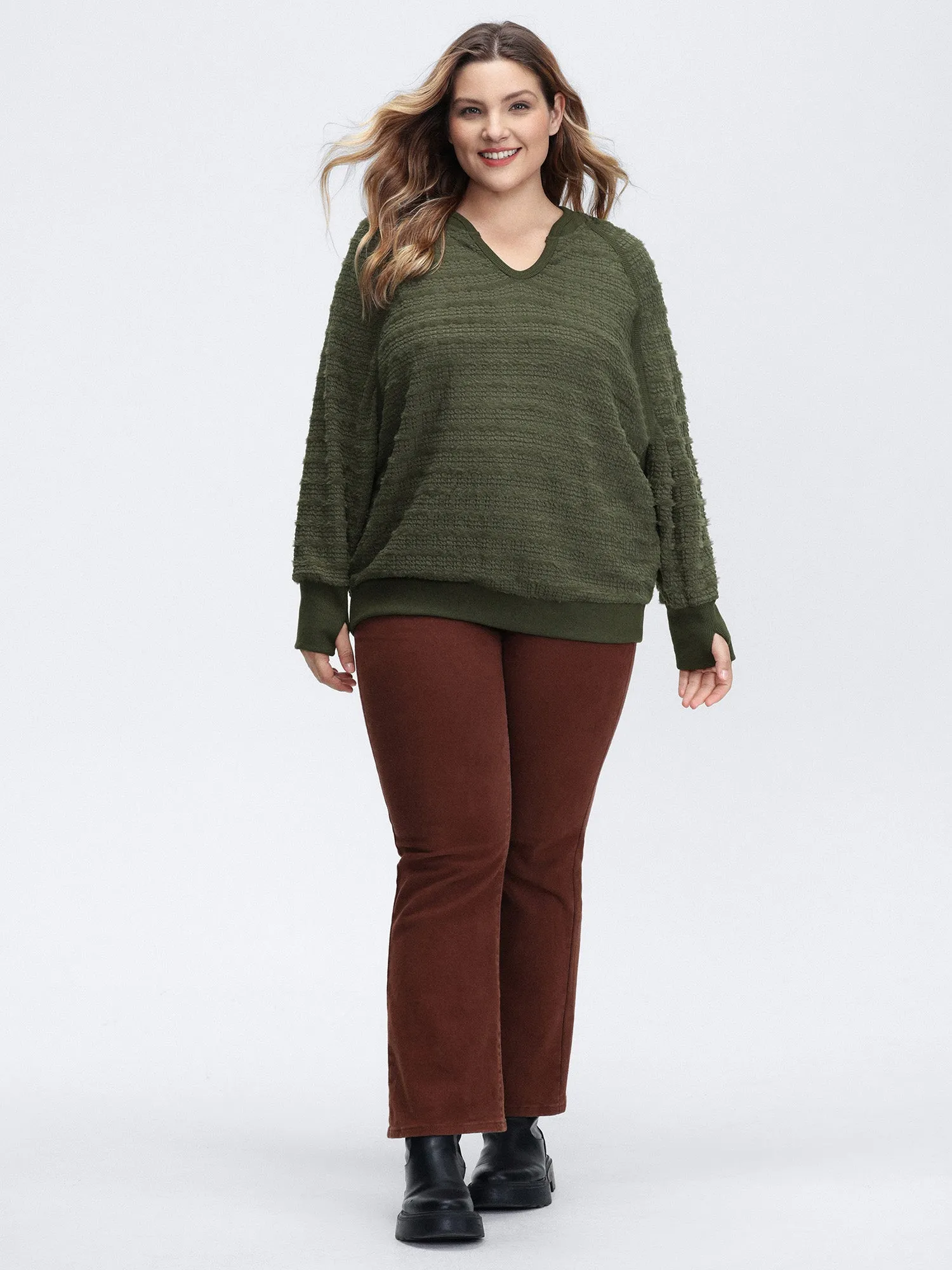 Textured V-Neck Dolman Sleeve Sweatshirt sold by Bloomchic product image thumbnail 3