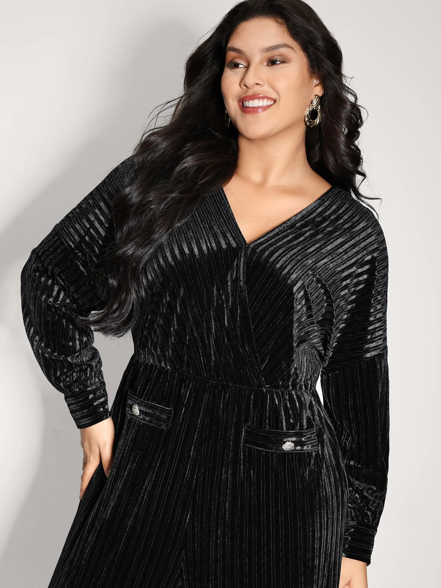 Textured Velvet Sheer Back Pockets Jumpsuit sold by Bloomchic product image thumbnail 2