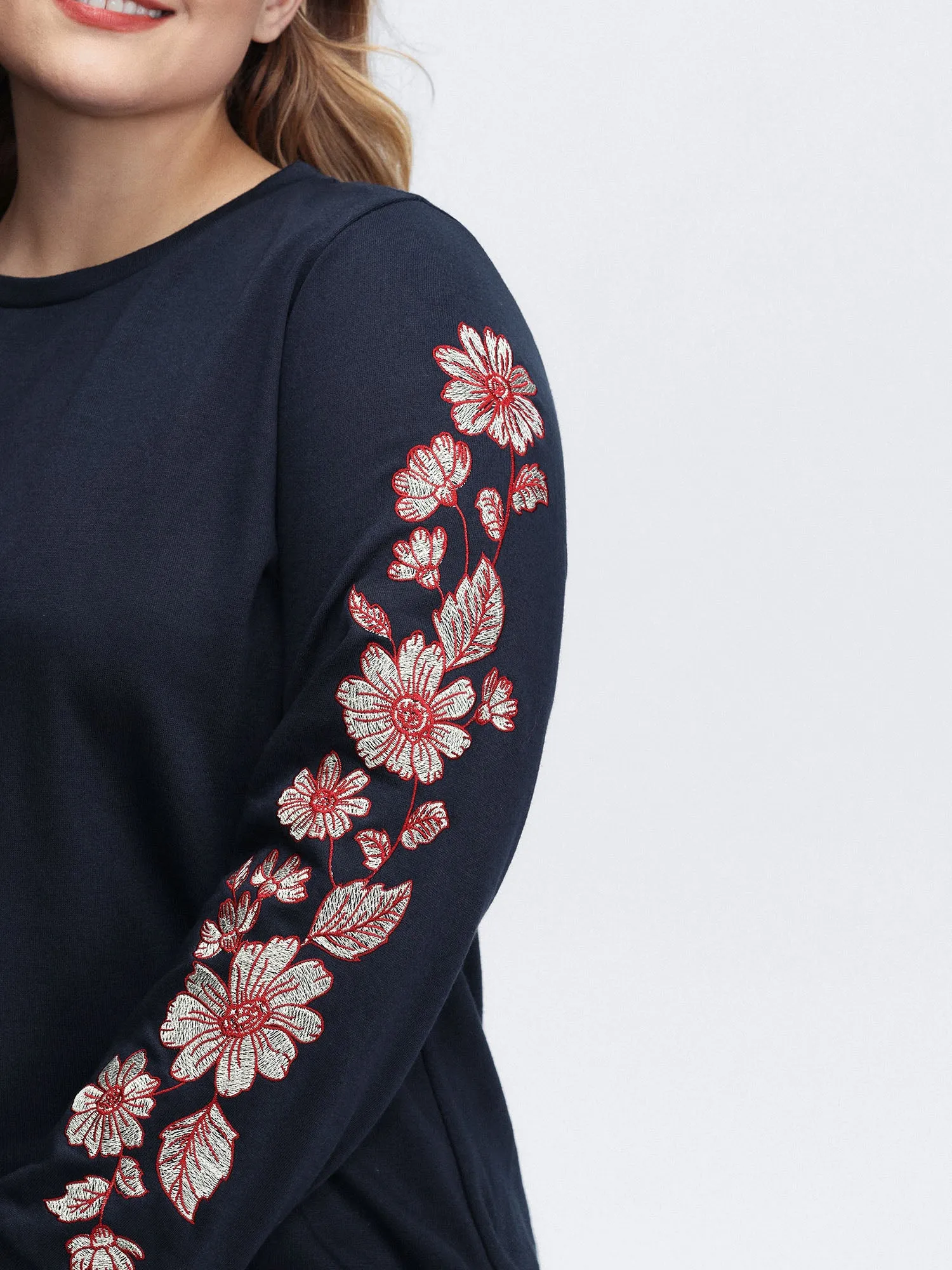 Embroidered Sleeve Relaxed-Fit Sweatshirt sold by Bloomchic product image thumbnail 2