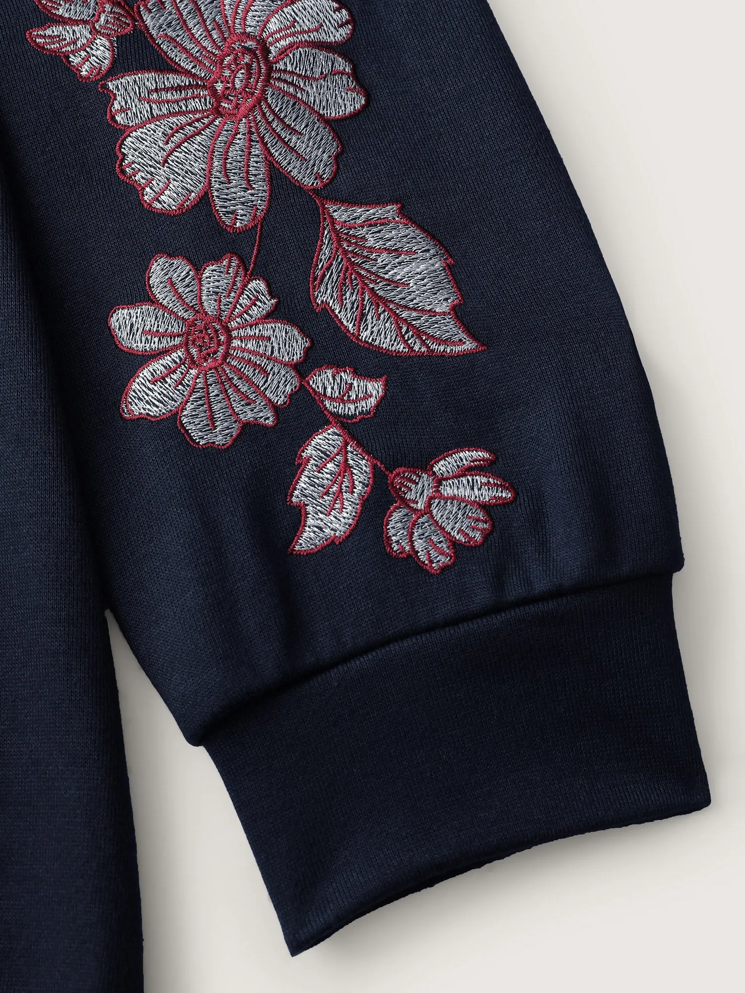Embroidered Sleeve Relaxed-Fit Sweatshirt sold by Bloomchic product image thumbnail 5