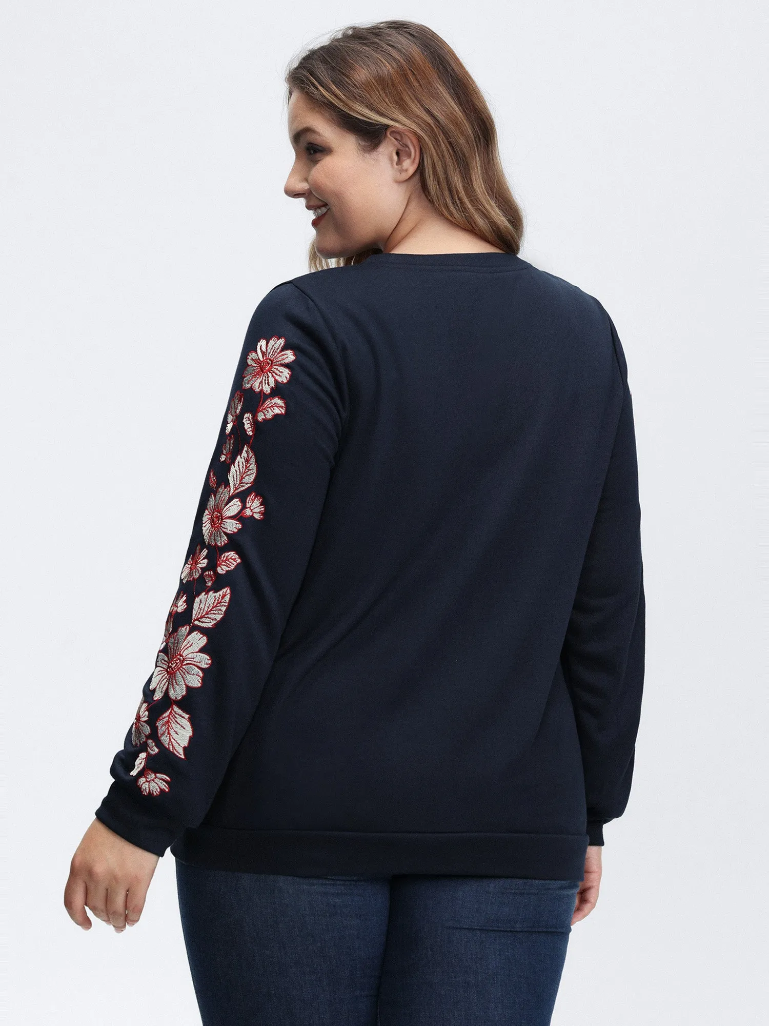 Embroidered Sleeve Relaxed-Fit Sweatshirt sold by Bloomchic product image thumbnail 4