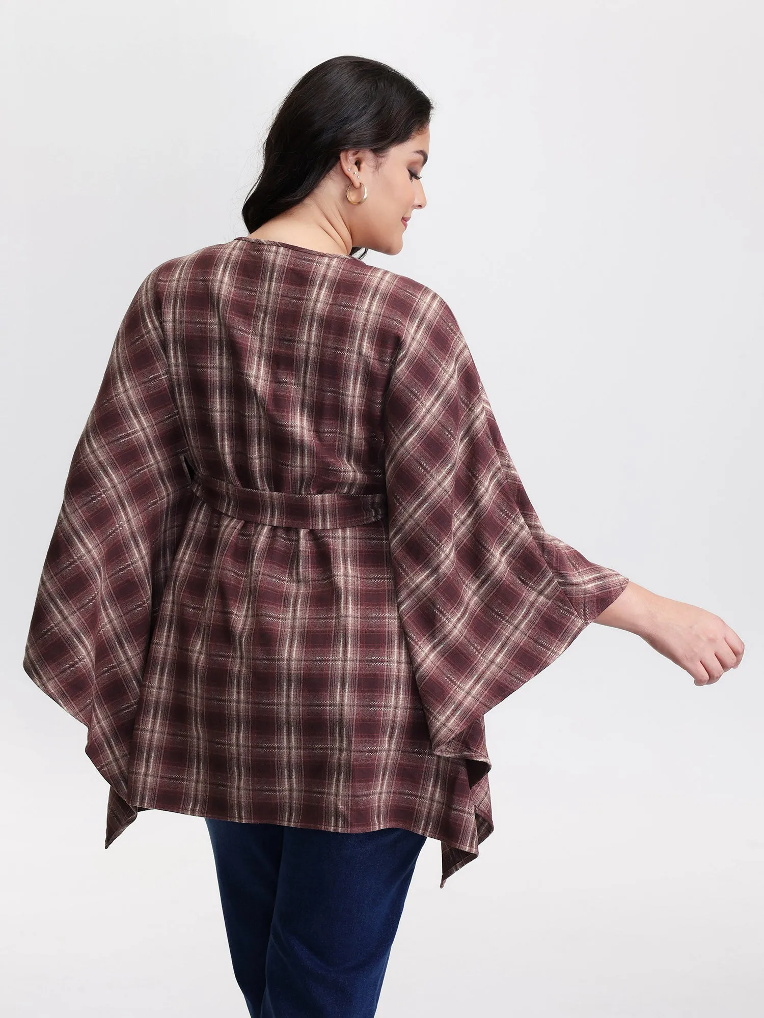 Plaid Asymmetrical Hem Cinched-Waist Coat sold by Bloomchic product image thumbnail 4