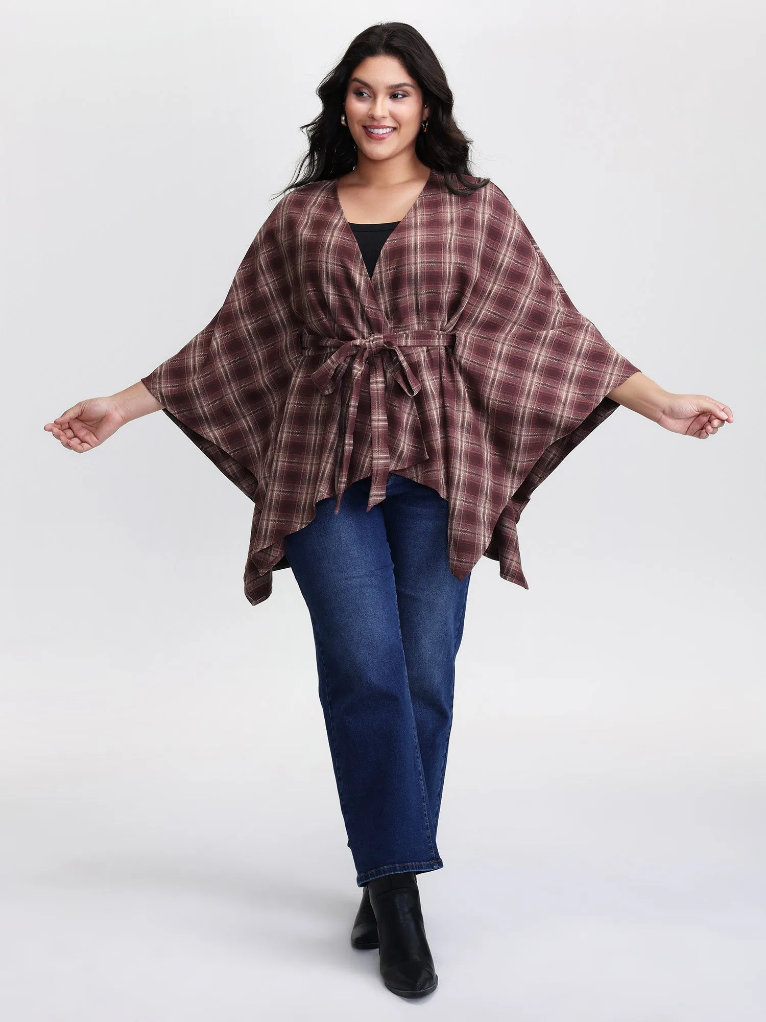 Plaid Asymmetrical Hem Cinched-Waist Coat sold by Bloomchic product image thumbnail 3