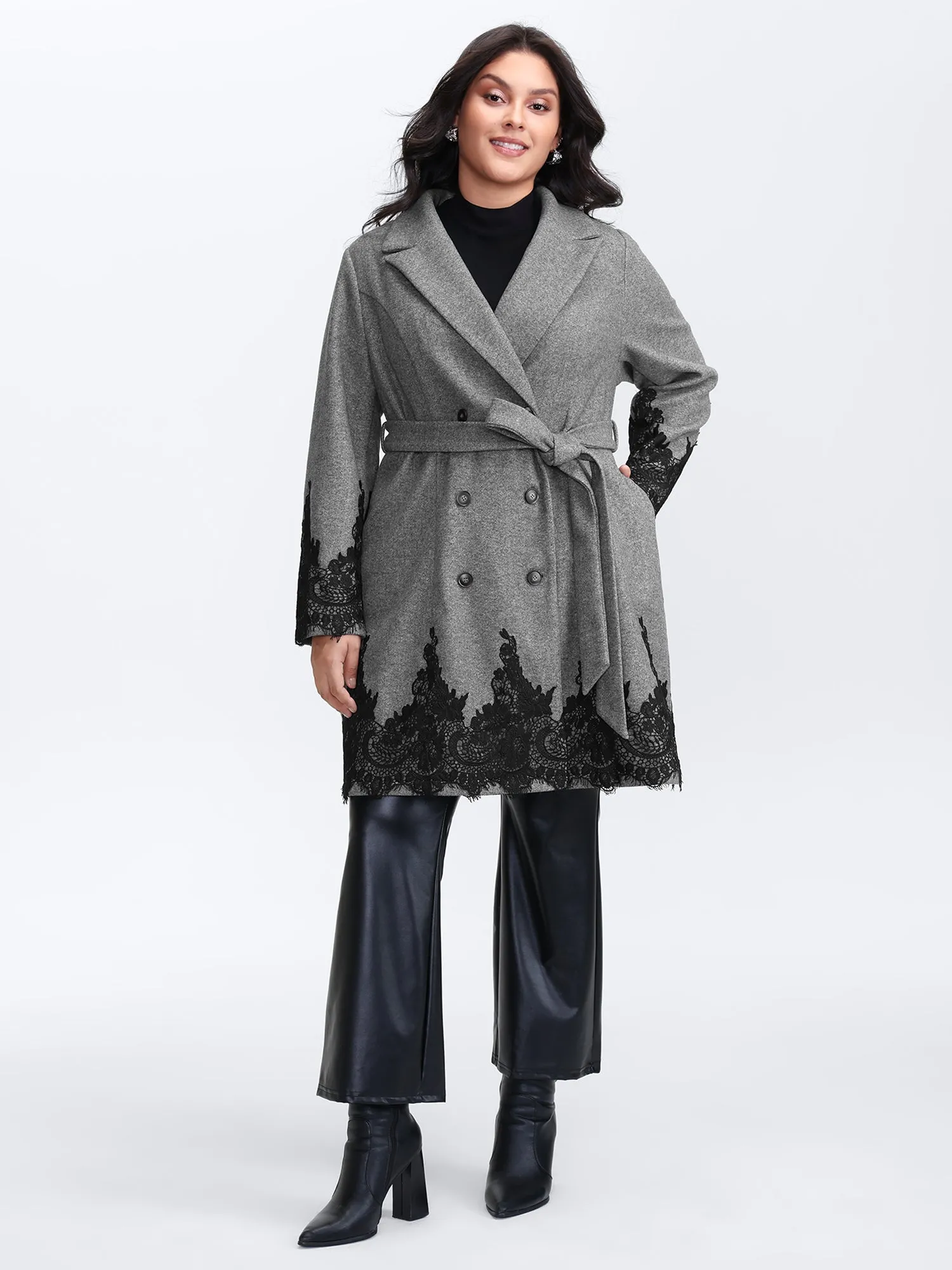 Color Contrast Belted Lace Coat sold by Bloomchic product image thumbnail 4