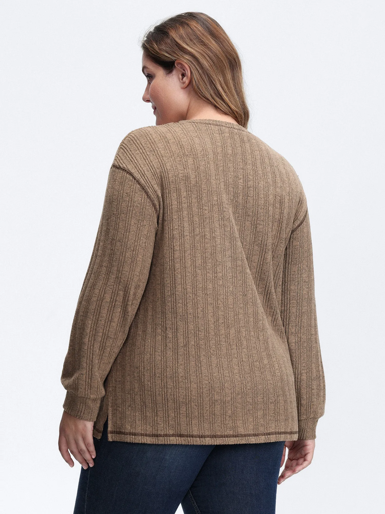 Textured Patch Pocket Round Neck Sweatshirt sold by Bloomchic product image thumbnail 4