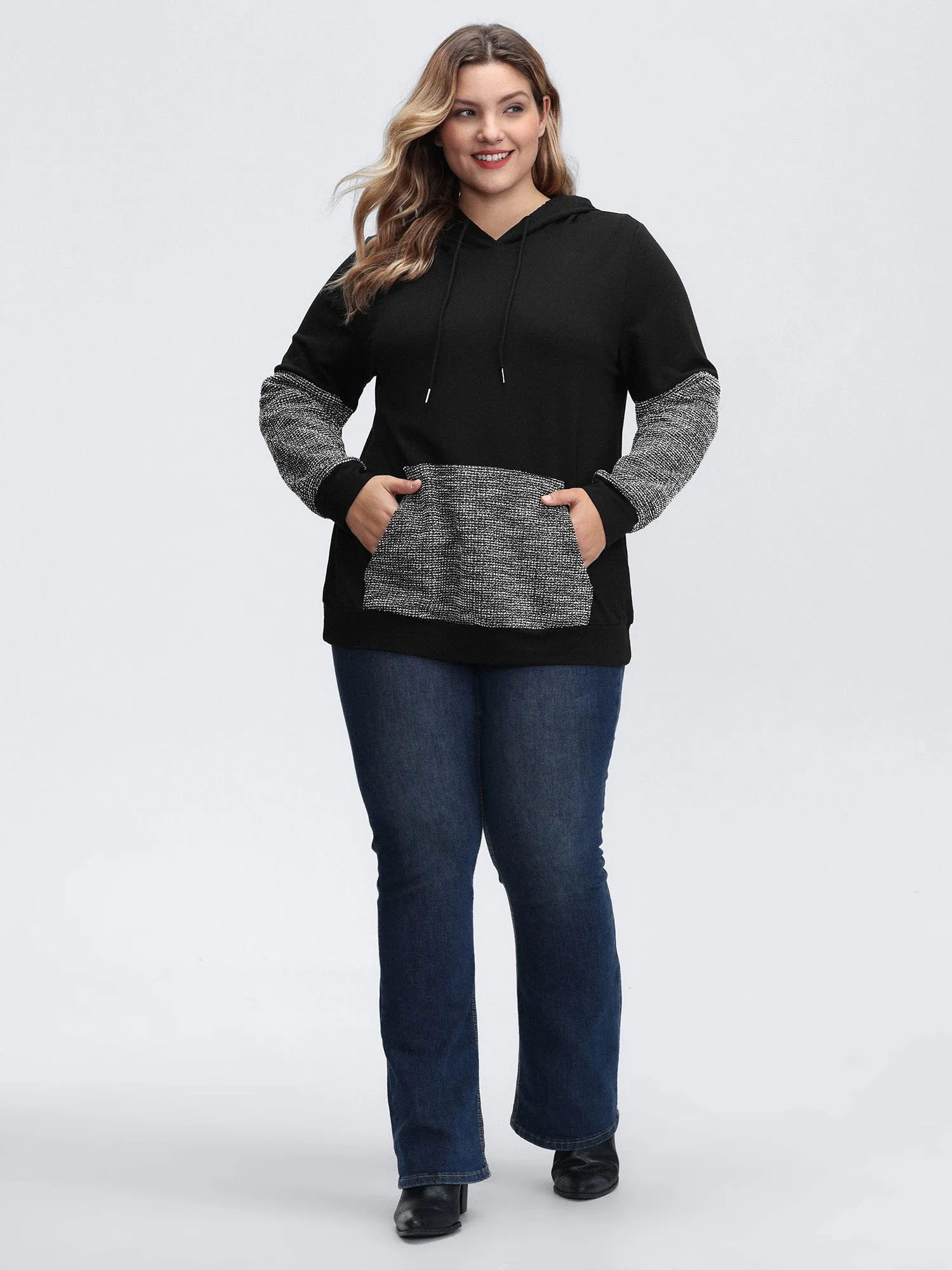 Spliced Color Contrast Textured Hoodie sold by Bloomchic product image thumbnail 3