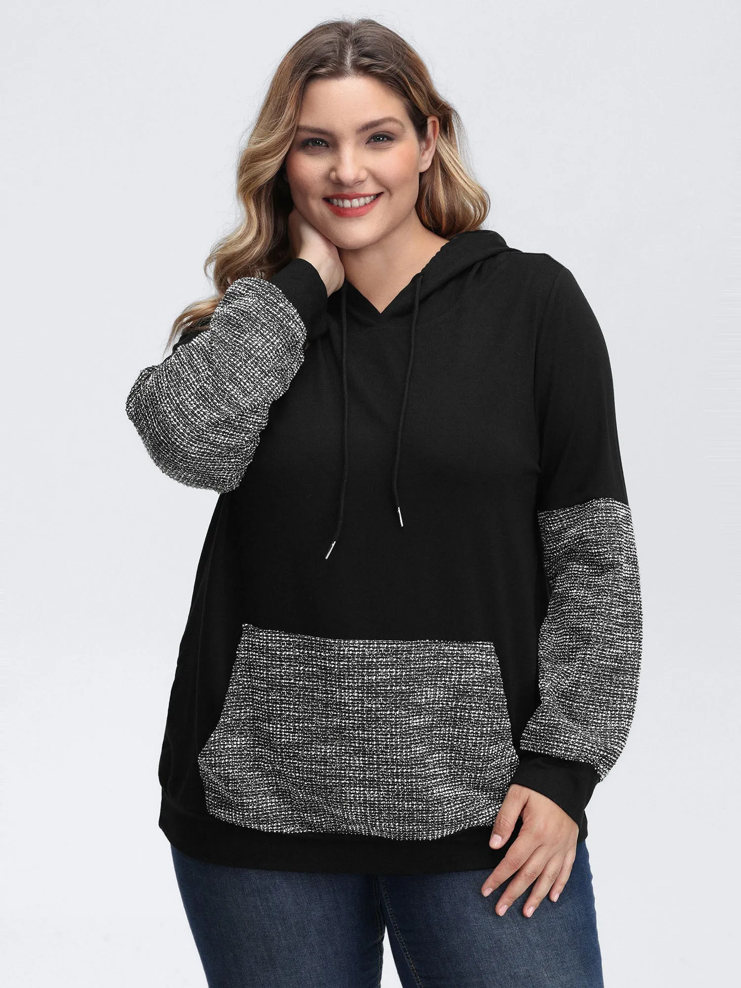 Spliced Color Contrast Textured Hoodie sold by Bloomchic