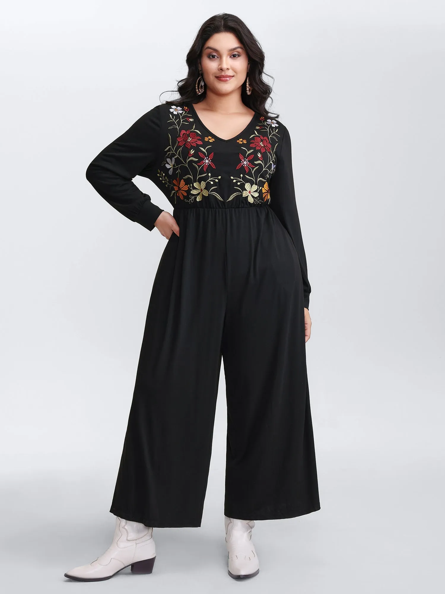 Floral Embroidered Bodice Stretchy Jumpsuit sold by Bloomchic