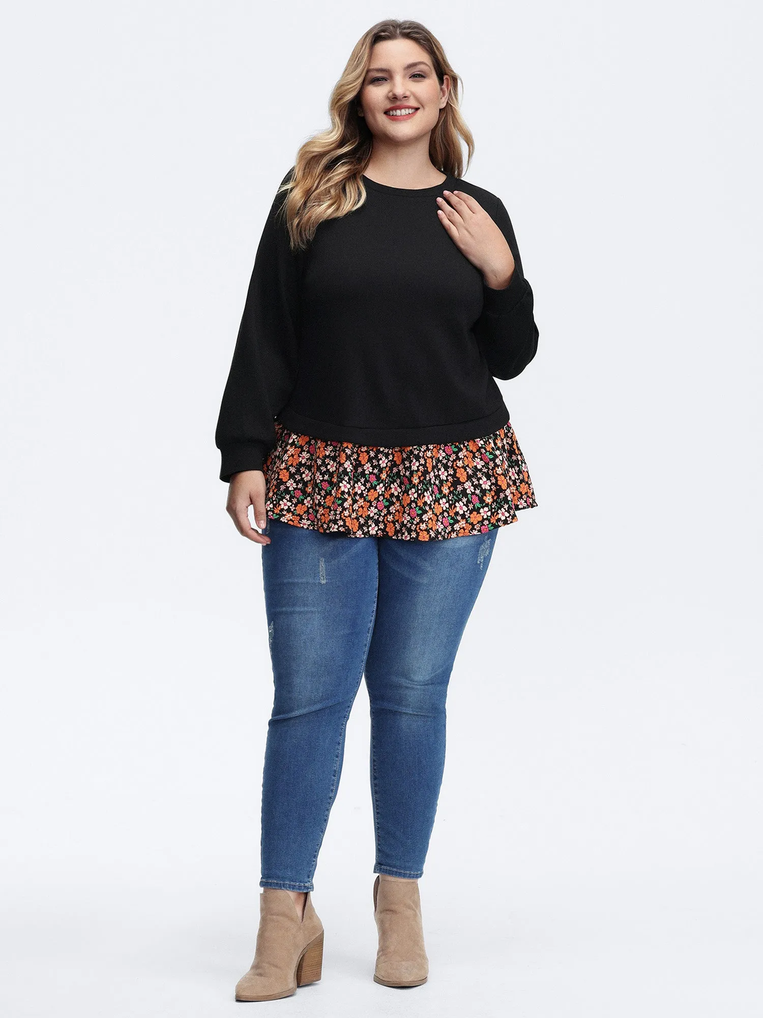 Supersoft Floral Spliced Layered Sweatshirt sold by Bloomchic product image thumbnail 3