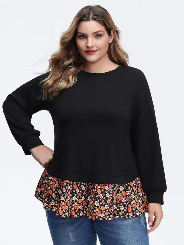 Supersoft Floral Spliced Layered Sweatshirt sold by Bloomchic