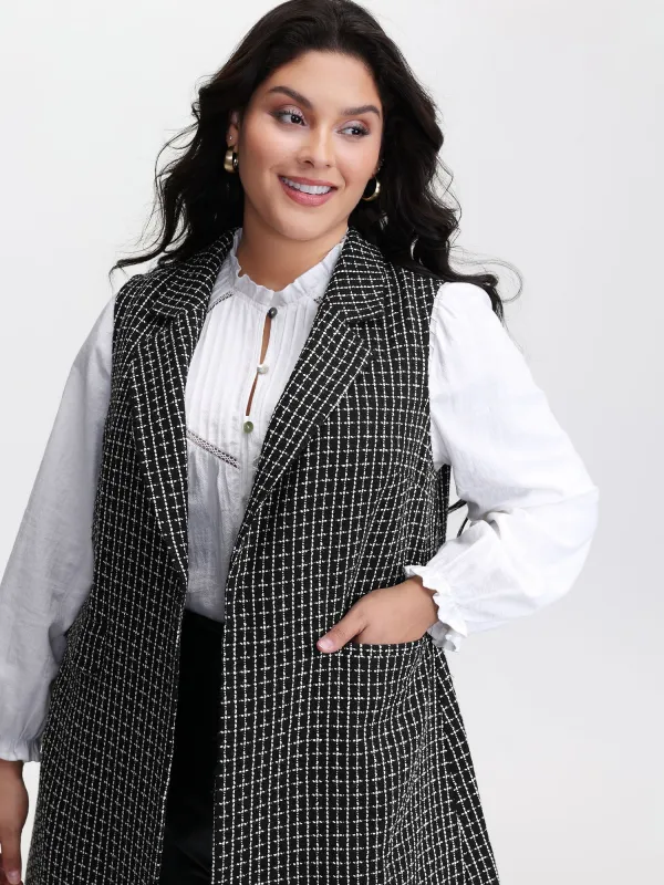 Tweed Long Pockets Notched Lapels Vest sold by Bloomchic