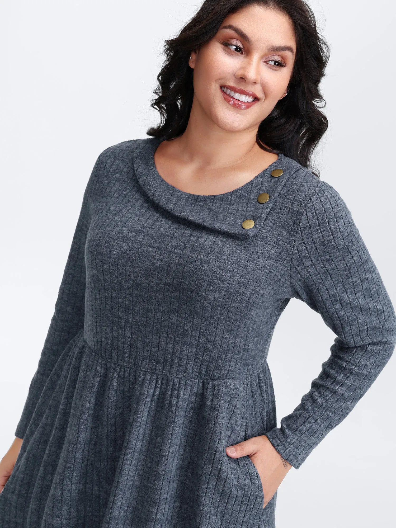 Waffle Velvety Feel Asymmetrical Neck Midi Dress sold by Bloomchic product image thumbnail 2