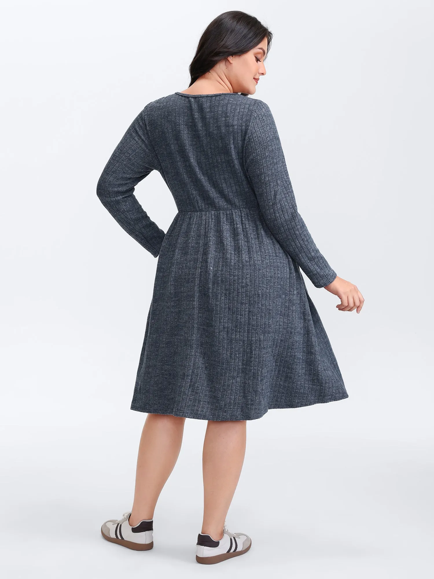 Waffle Velvety Feel Asymmetrical Neck Midi Dress sold by Bloomchic product image thumbnail 4