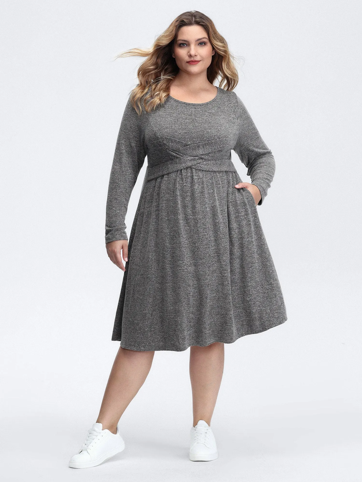 Crossover Waist-Defining Round Neck Midi Dress sold by Bloomchic product image thumbnail 3