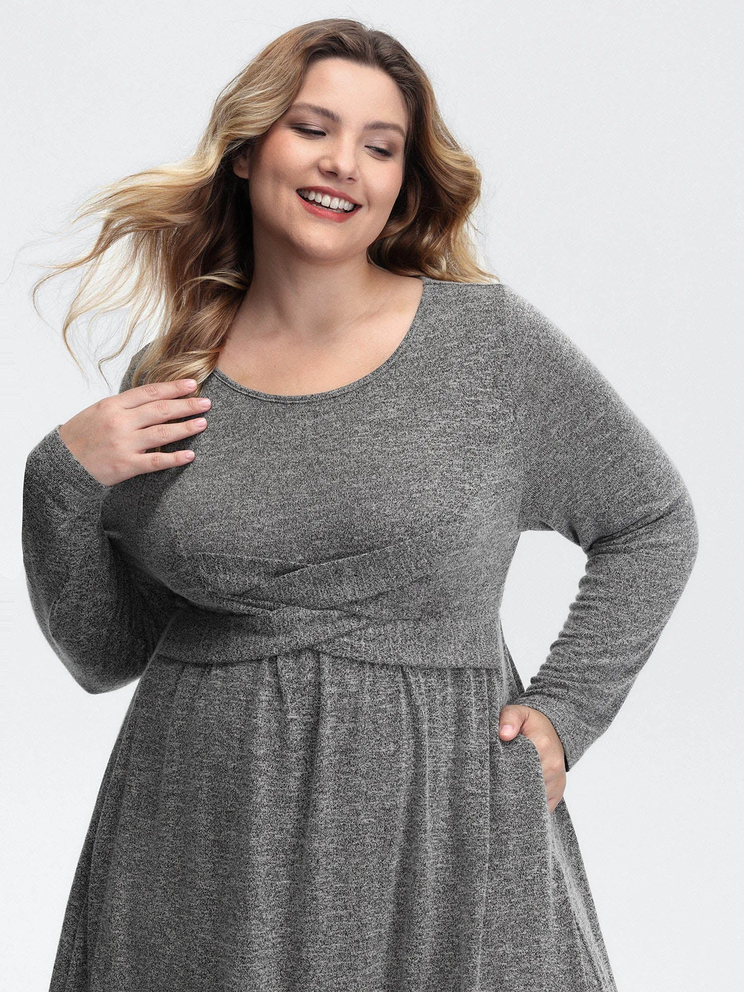 Crossover Waist-Defining Round Neck Midi Dress sold by Bloomchic product image thumbnail 2