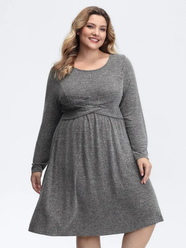 Crossover Waist-Defining Round Neck Midi Dress sold by Bloomchic