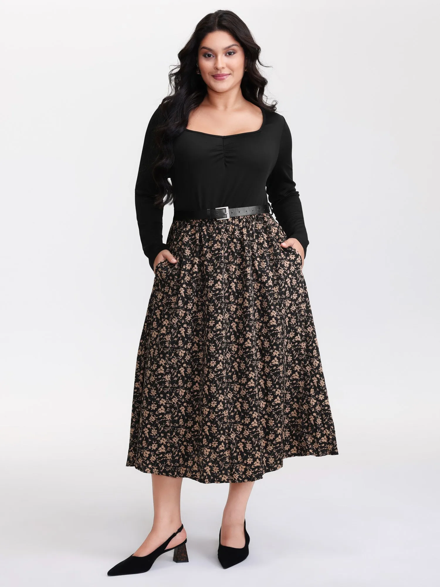 Floral Ruched Detachable Belt Maxi Dress sold by Bloomchic