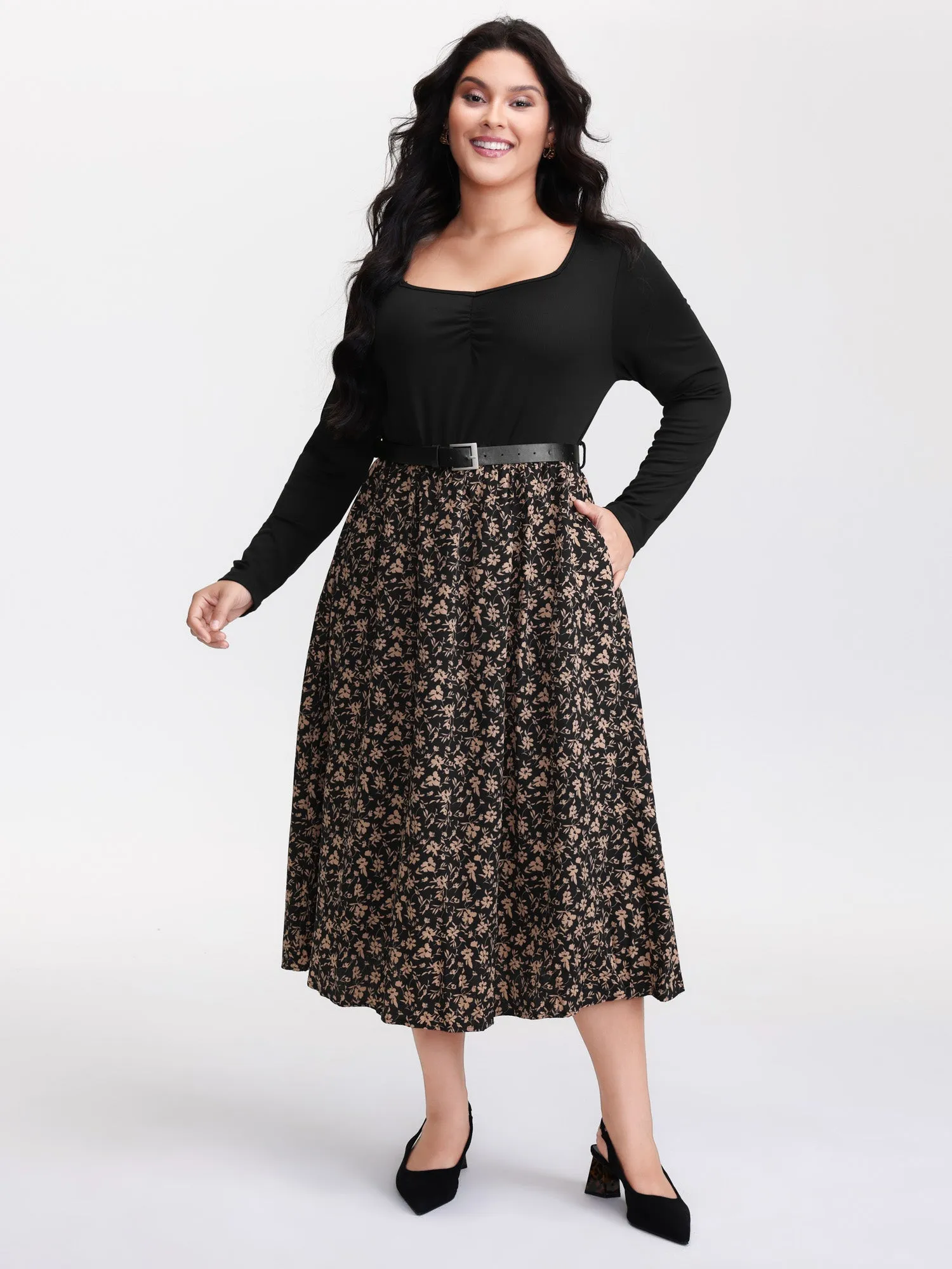 Floral Ruched Detachable Belt Maxi Dress sold by Bloomchic product image thumbnail 3