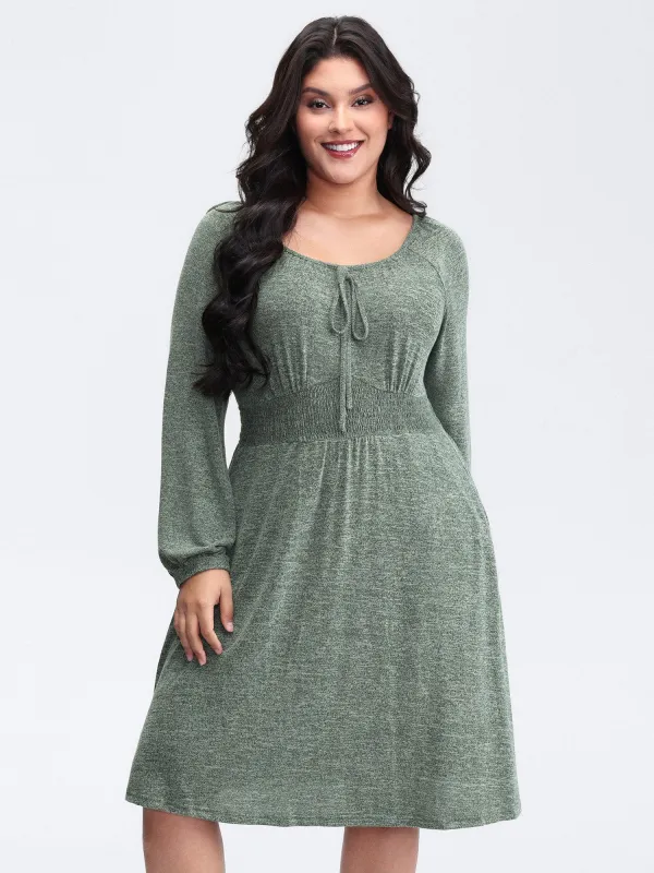 Knit Textured Stretchy Shirred Knee-Length Dress sold by Bloomchic