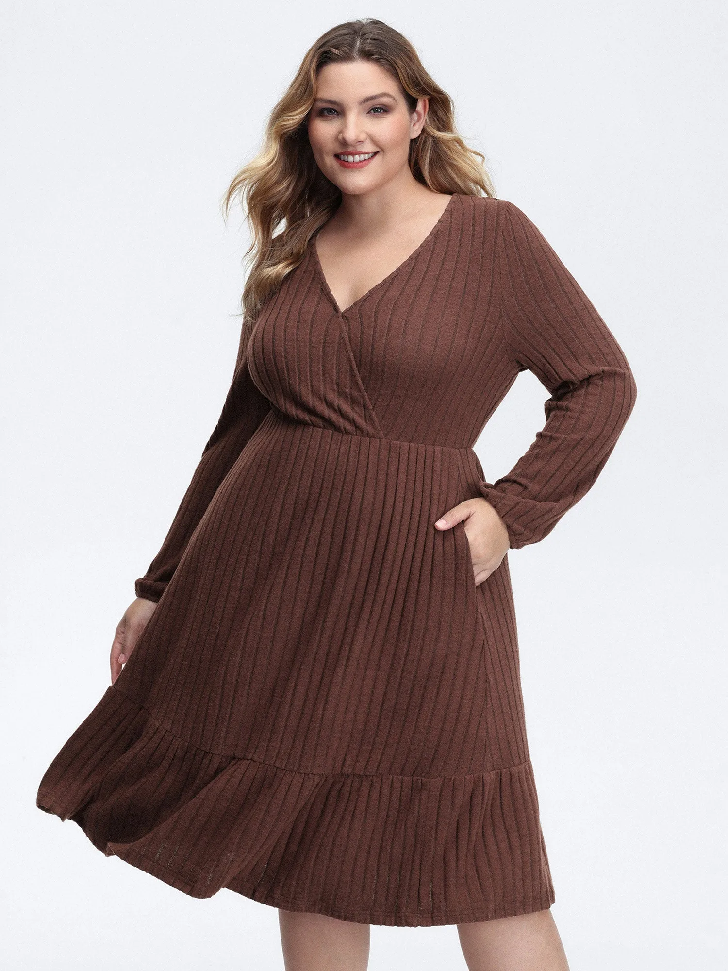 Ribbed Stretchy Cinched-Waist Knit Midi Dress sold by Bloomchic