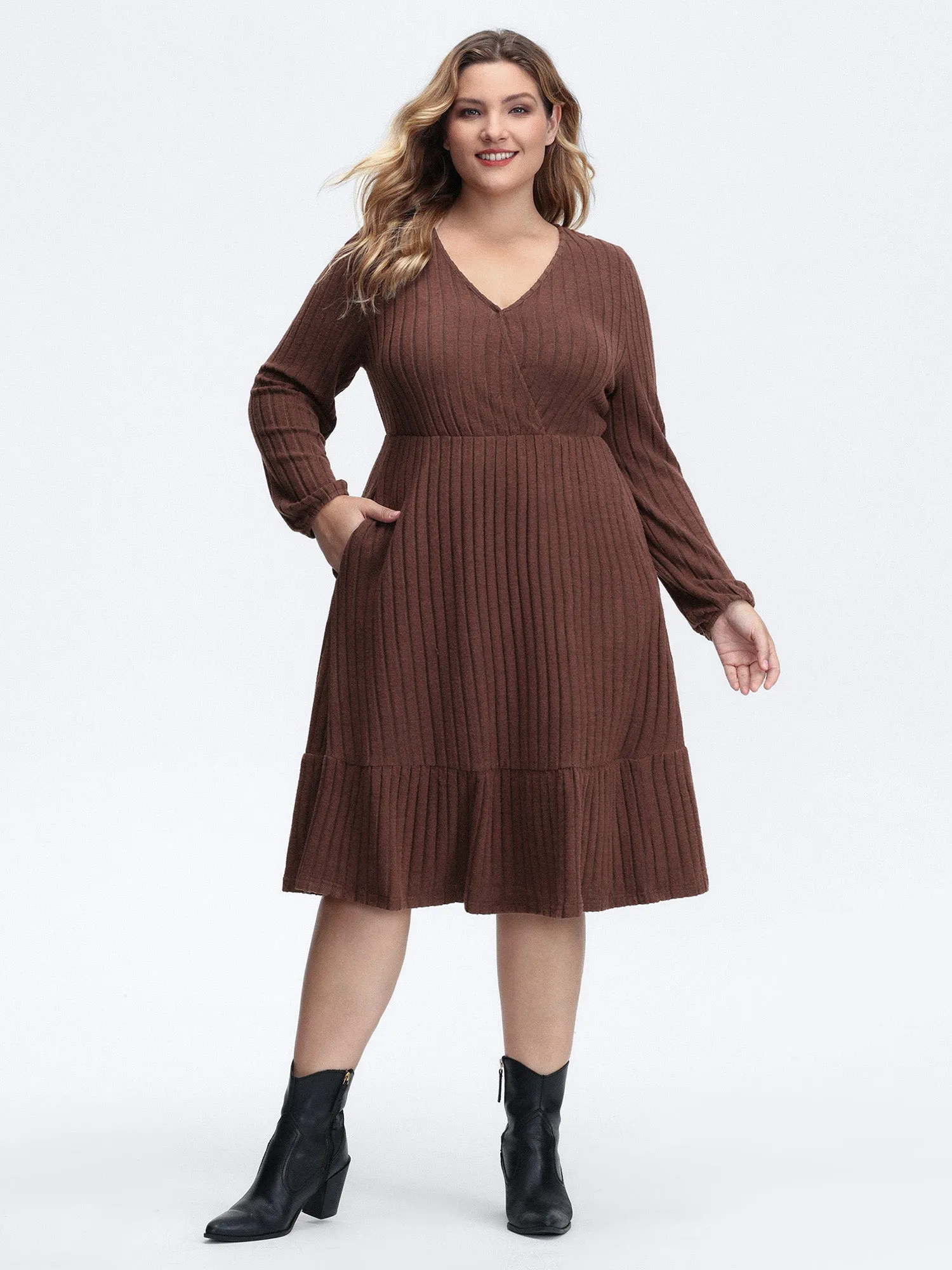 Ribbed Stretchy Cinched-Waist Knit Midi Dress sold by Bloomchic product image thumbnail 3