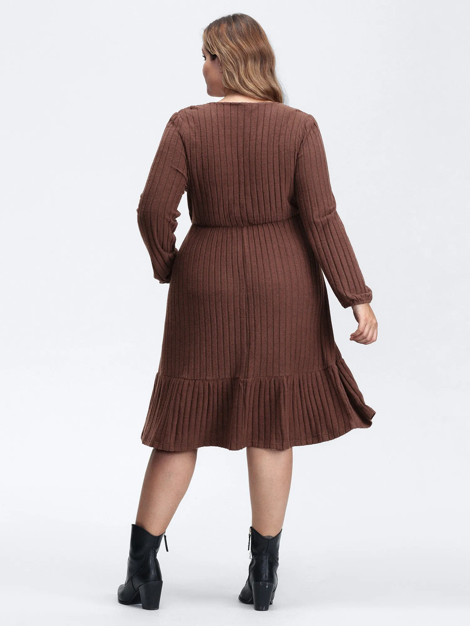 Ribbed Stretchy Cinched-Waist Knit Midi Dress sold by Bloomchic product image thumbnail 5