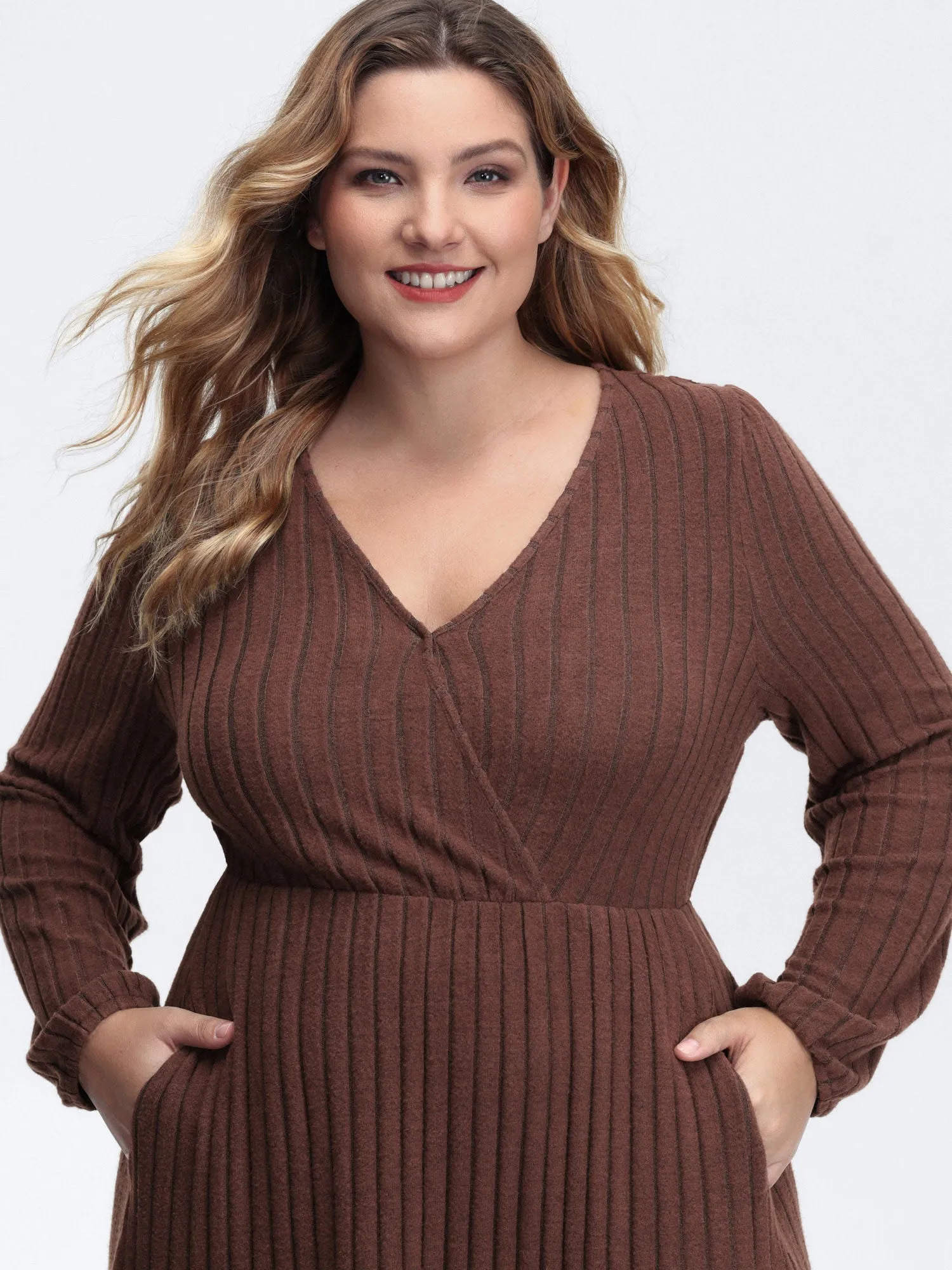 Ribbed Stretchy Cinched-Waist Knit Midi Dress sold by Bloomchic product image thumbnail 2